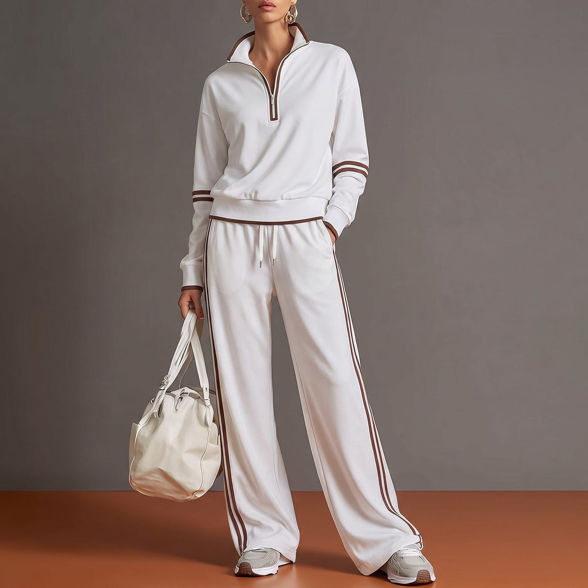 Amelia – Women’s Half-Zip Sweatshirt and Wide-Leg Pants Set