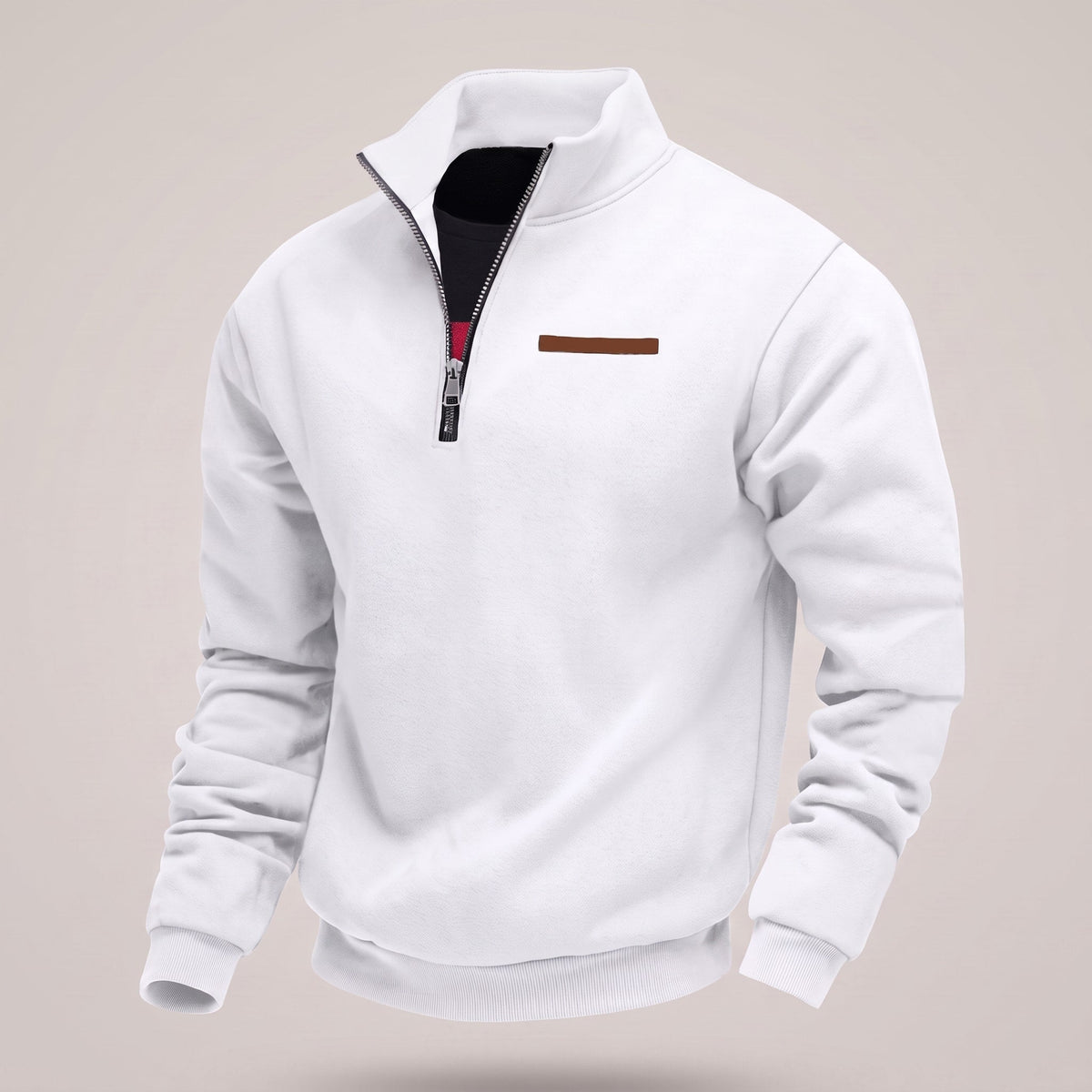 Marcus - Men's Quarter-Zip Fleece Sweatshirt with Leather-Trim Pocket