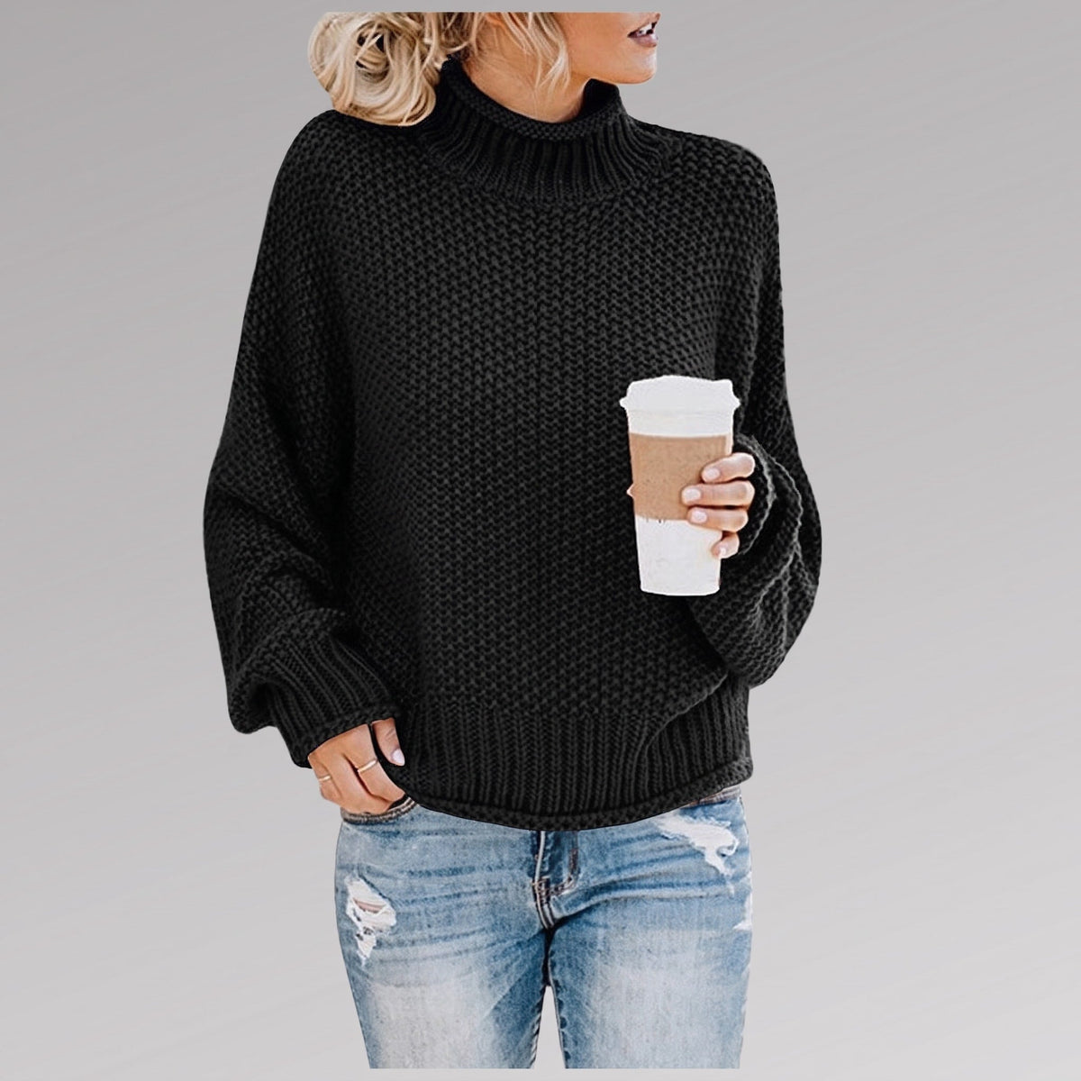 Olivia – Women’s Oversized Turtleneck Knit Sweater