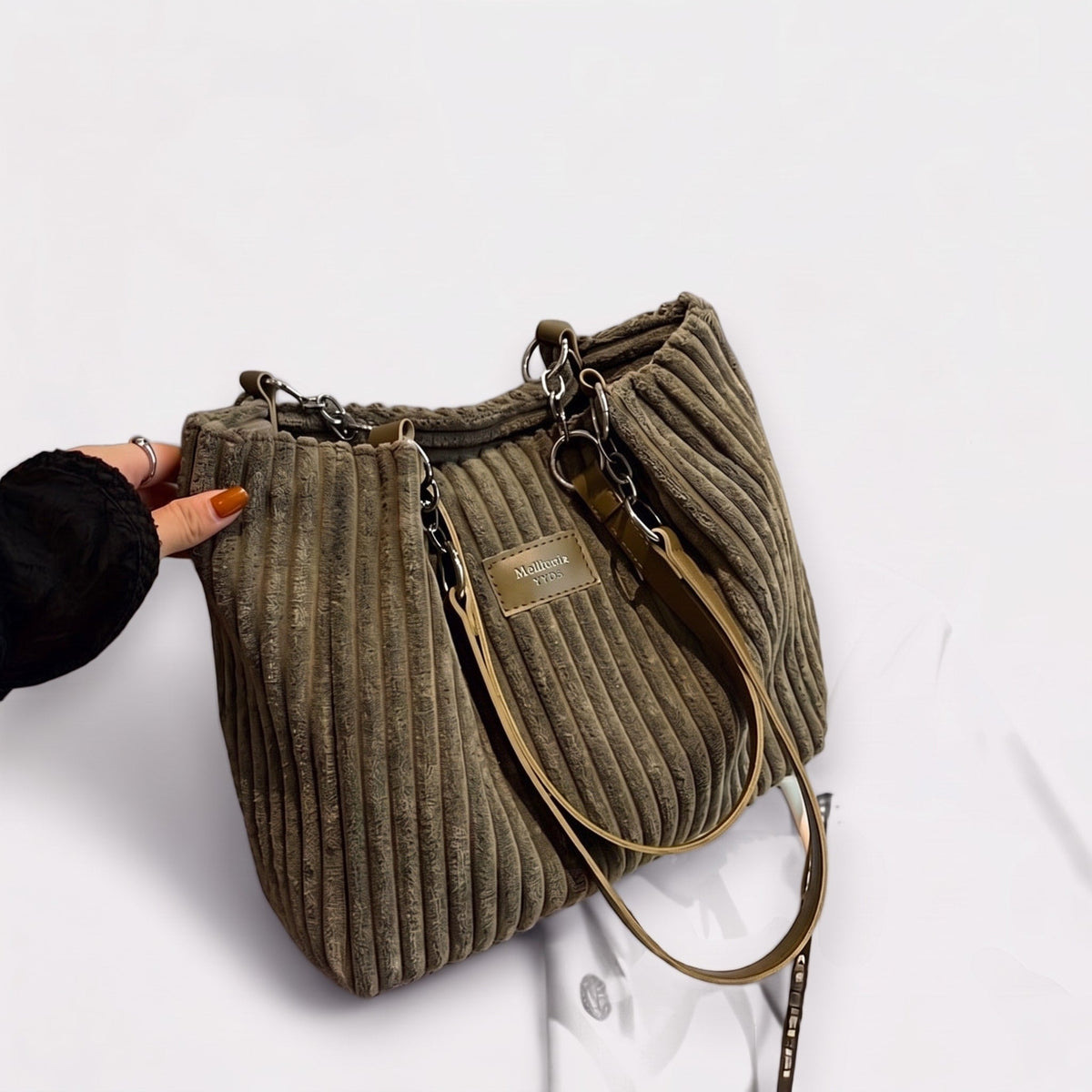 Emma – Women’s Corduroy Shoulder Bag with Chain Strap