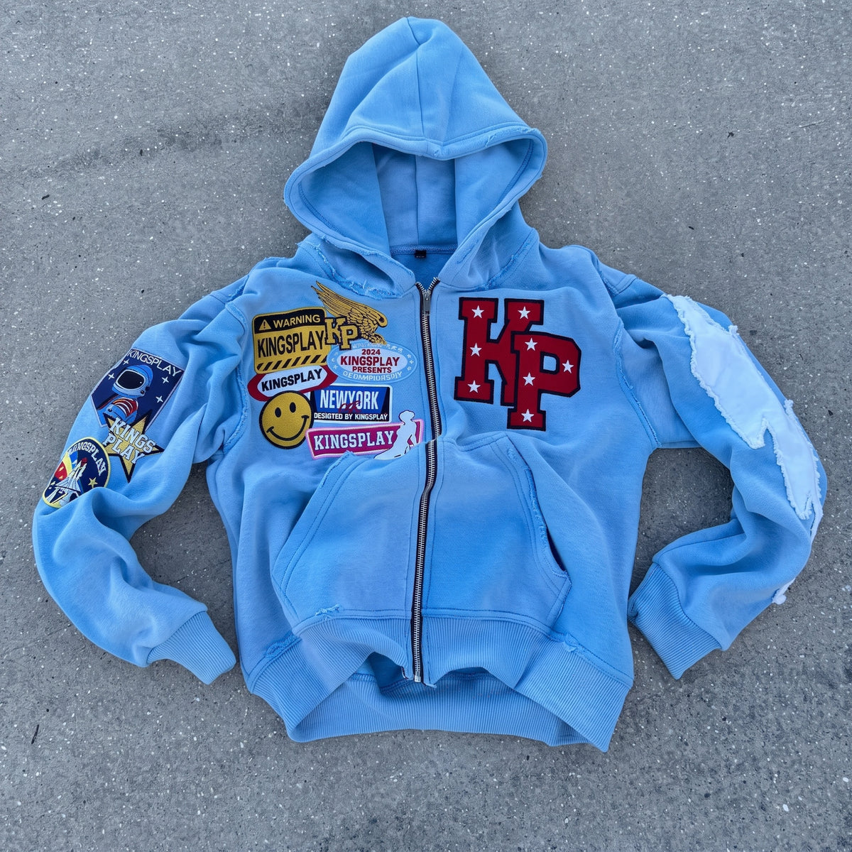 Marcus – Unisex Patchwork Zip-Up Hoodie with Varsity Patches