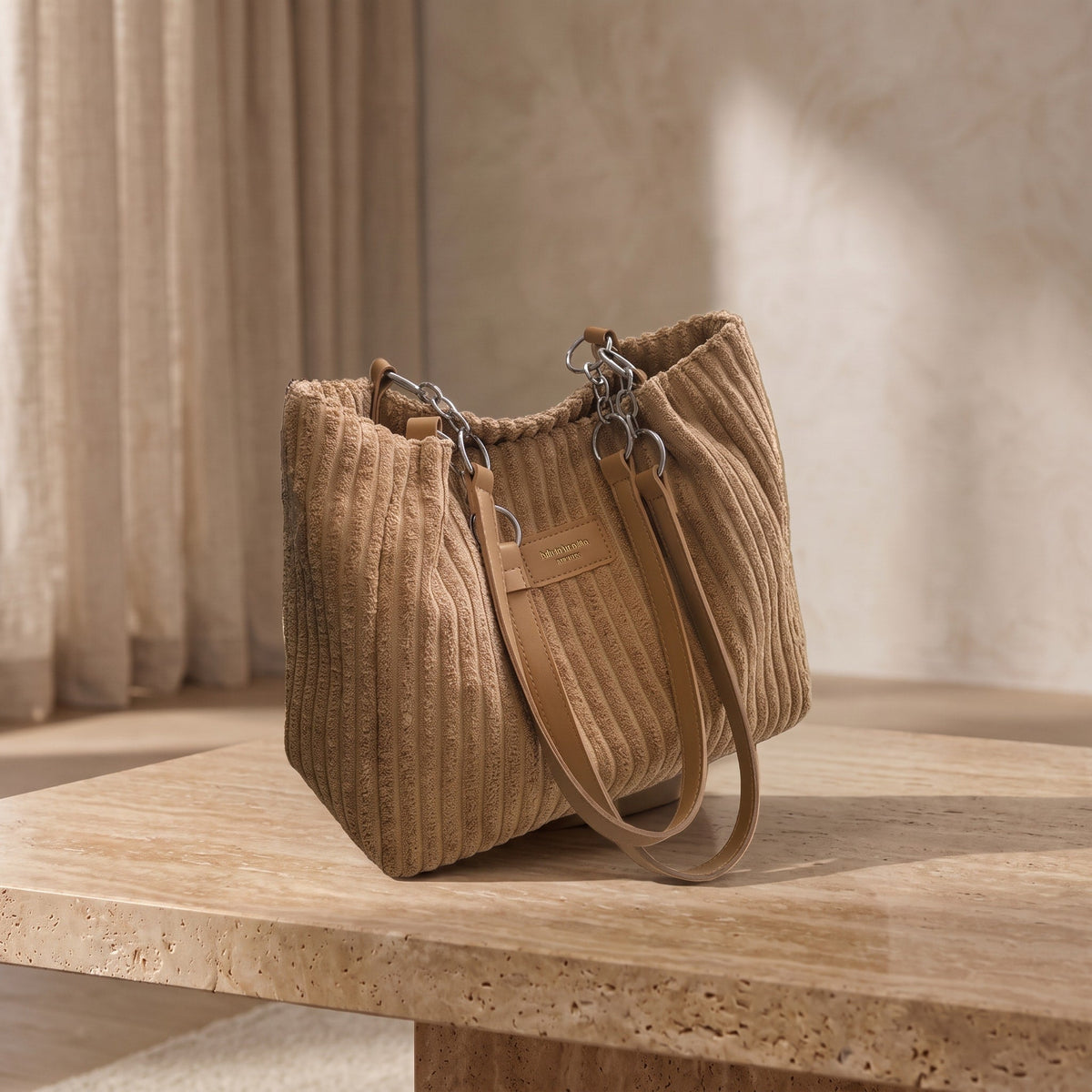 Emma – Women’s Corduroy Shoulder Bag with Chain Strap