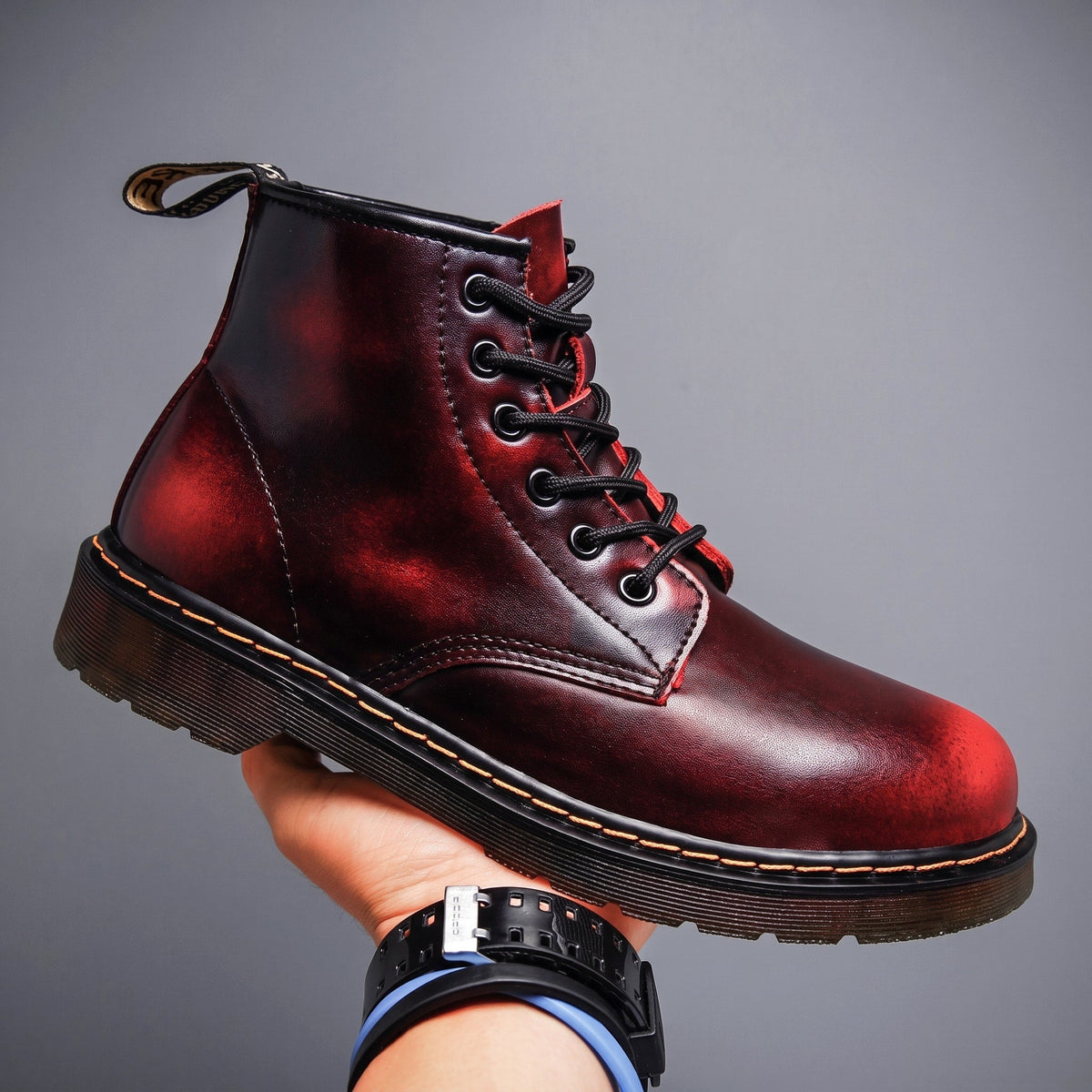 Sebastian - Men's Vintage Ombre Lace-Up Ankle Boots with Stitched Sole