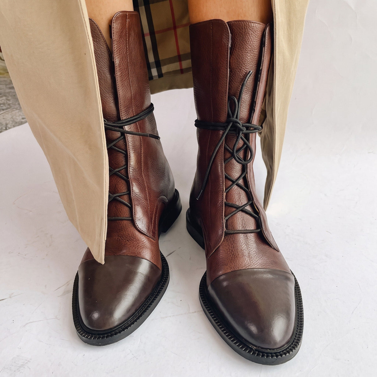 Julia - Women's Lace-Up Pointed Toe Ankle Boots with Block Heel