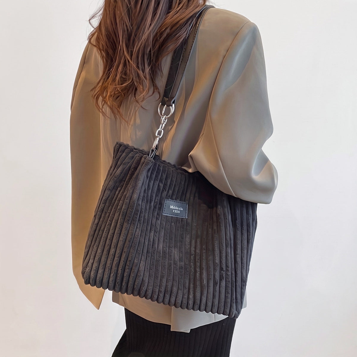 Emma – Women’s Corduroy Shoulder Bag with Chain Strap
