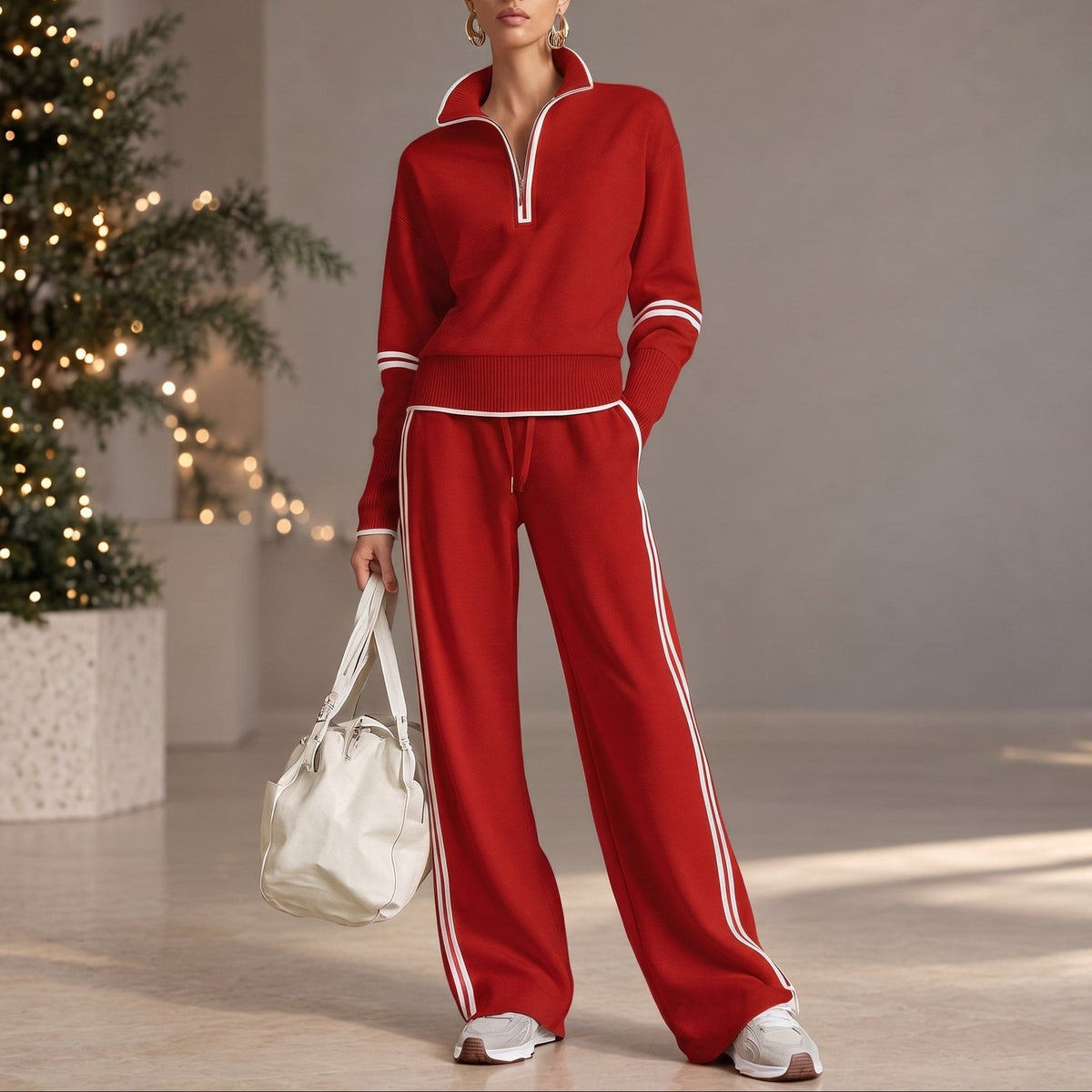 Amelia – Women’s Half-Zip Sweatshirt and Wide-Leg Pants Set