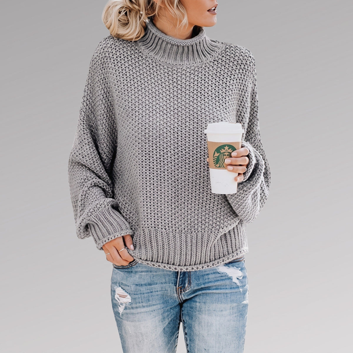 Olivia – Women’s Oversized Turtleneck Knit Sweater