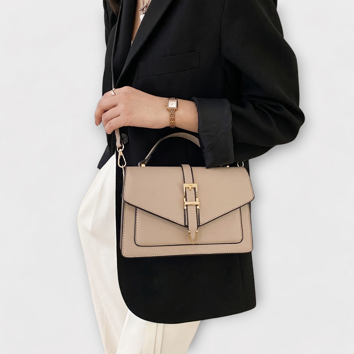 Claire – Women’s Envelope Flap Crossbody Bag with Buckle Strap
