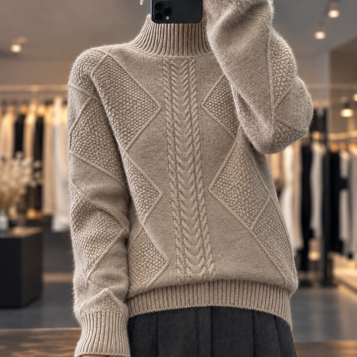 Maggie - Women's Cable-Knit Mock Neck Sweater