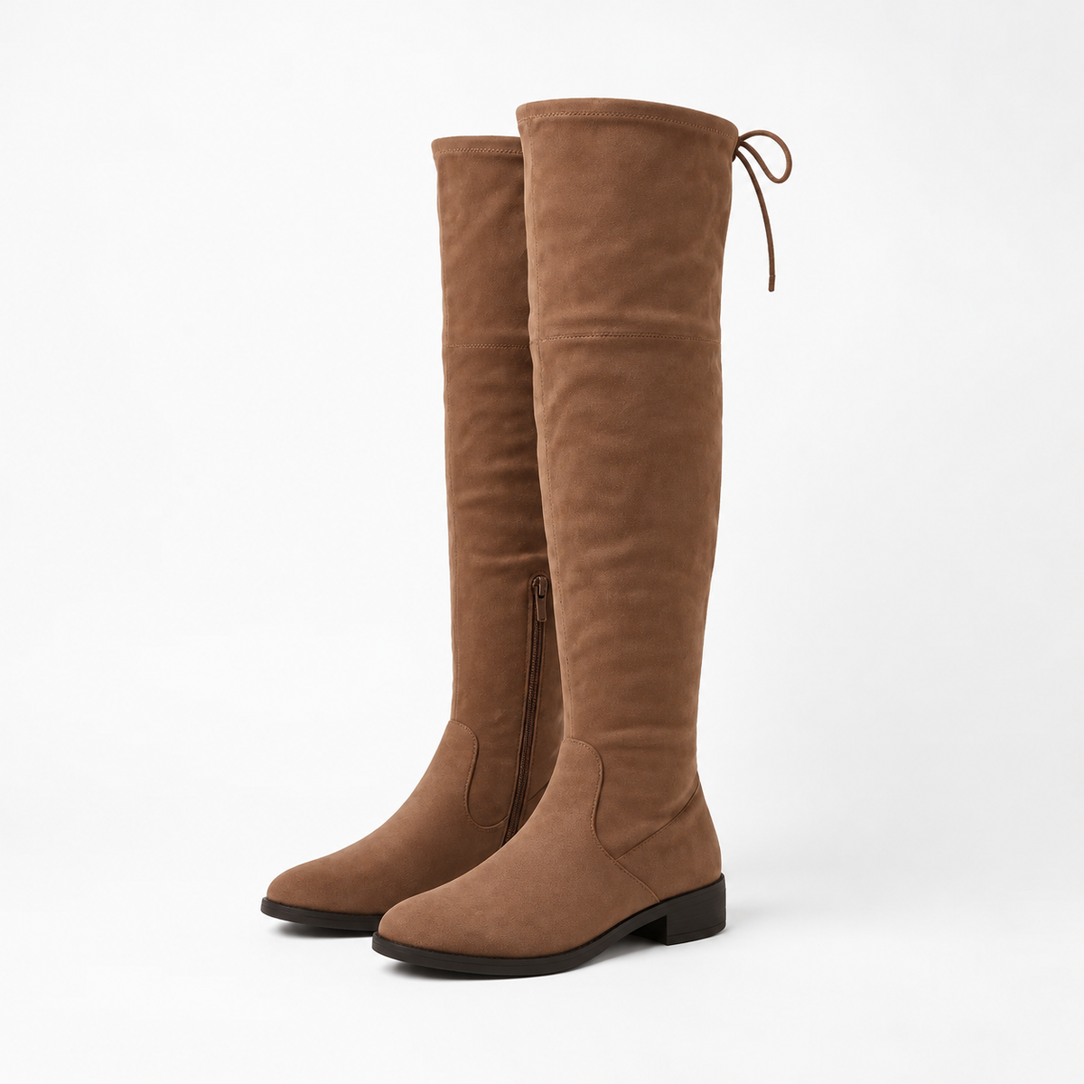 Isabella - Women's Over-the-Knee Side Zip Boots with Tie Detail