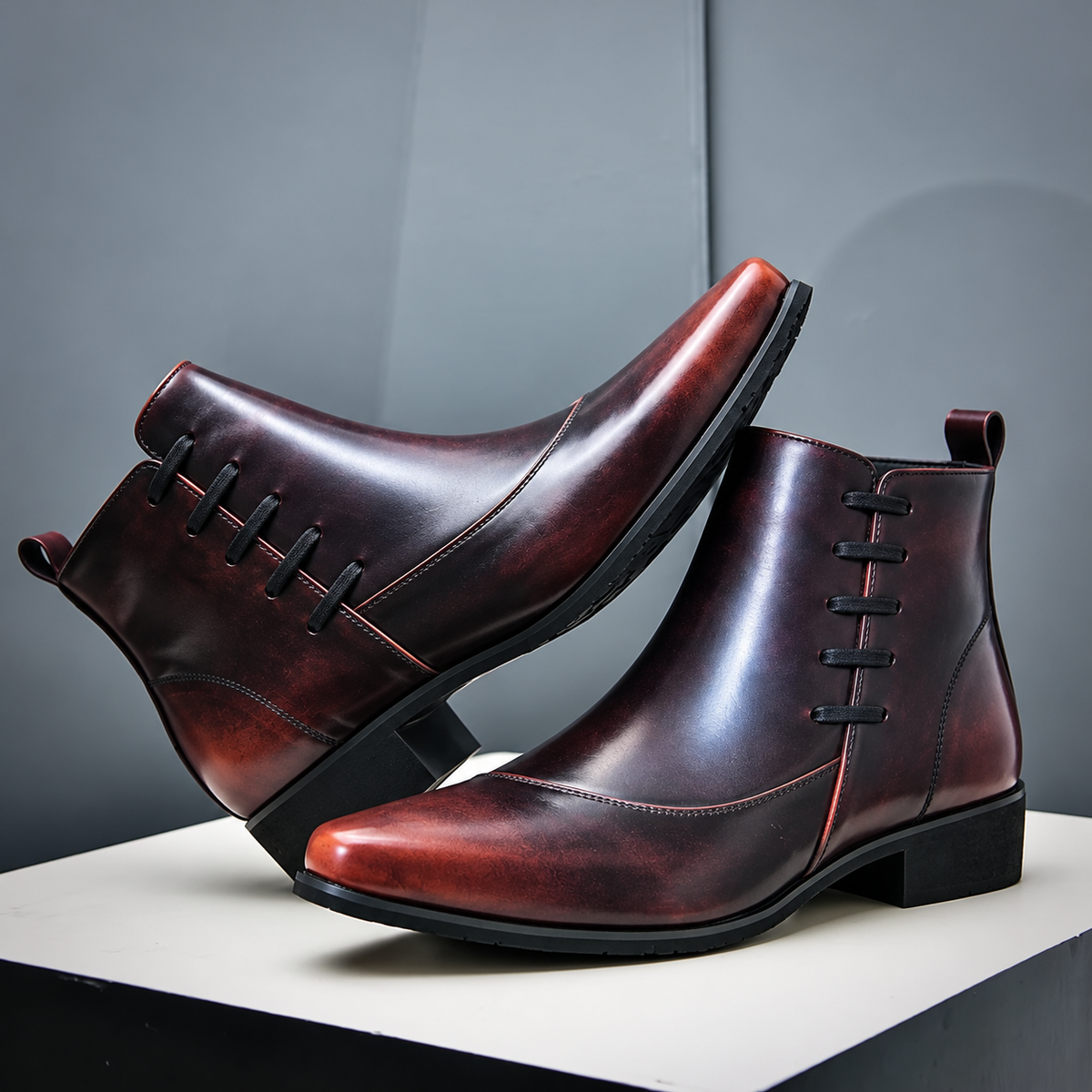 Samuel - Men's Lace-Up Ankle Boots with Brogue Stitching Detail