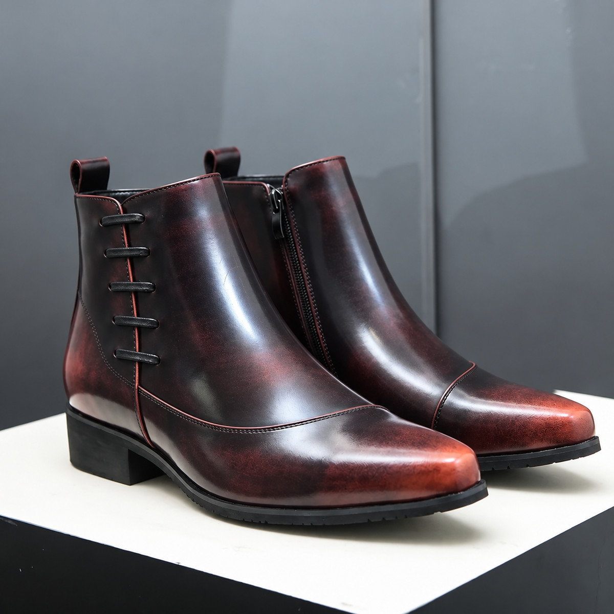 Samuel - Men's Lace-Up Ankle Boots with Brogue Stitching Detail