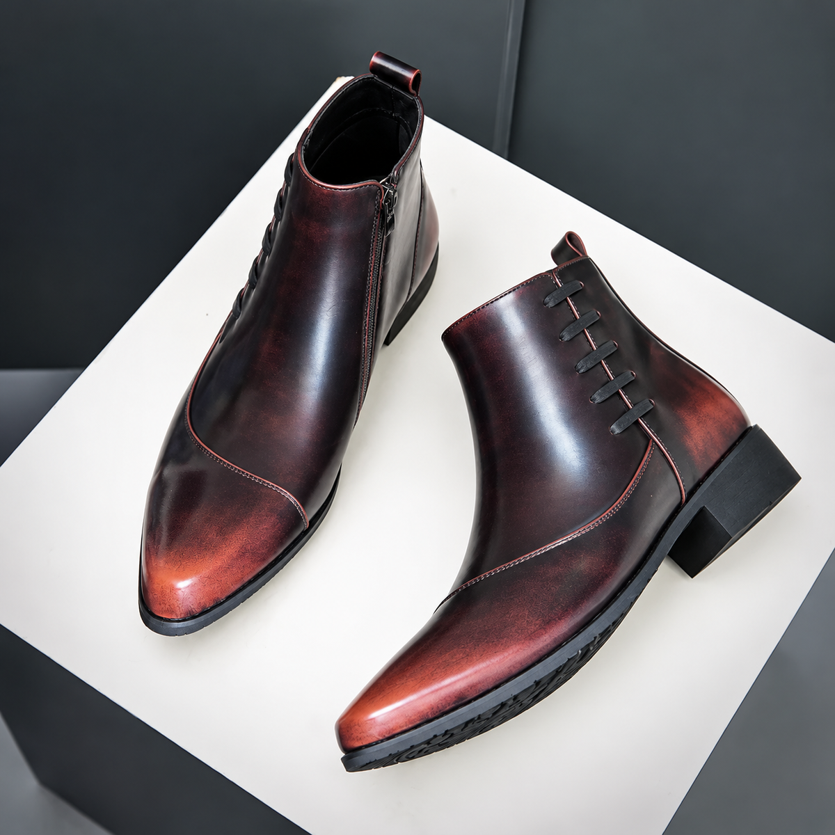 Samuel - Men's Lace-Up Ankle Boots with Brogue Stitching Detail