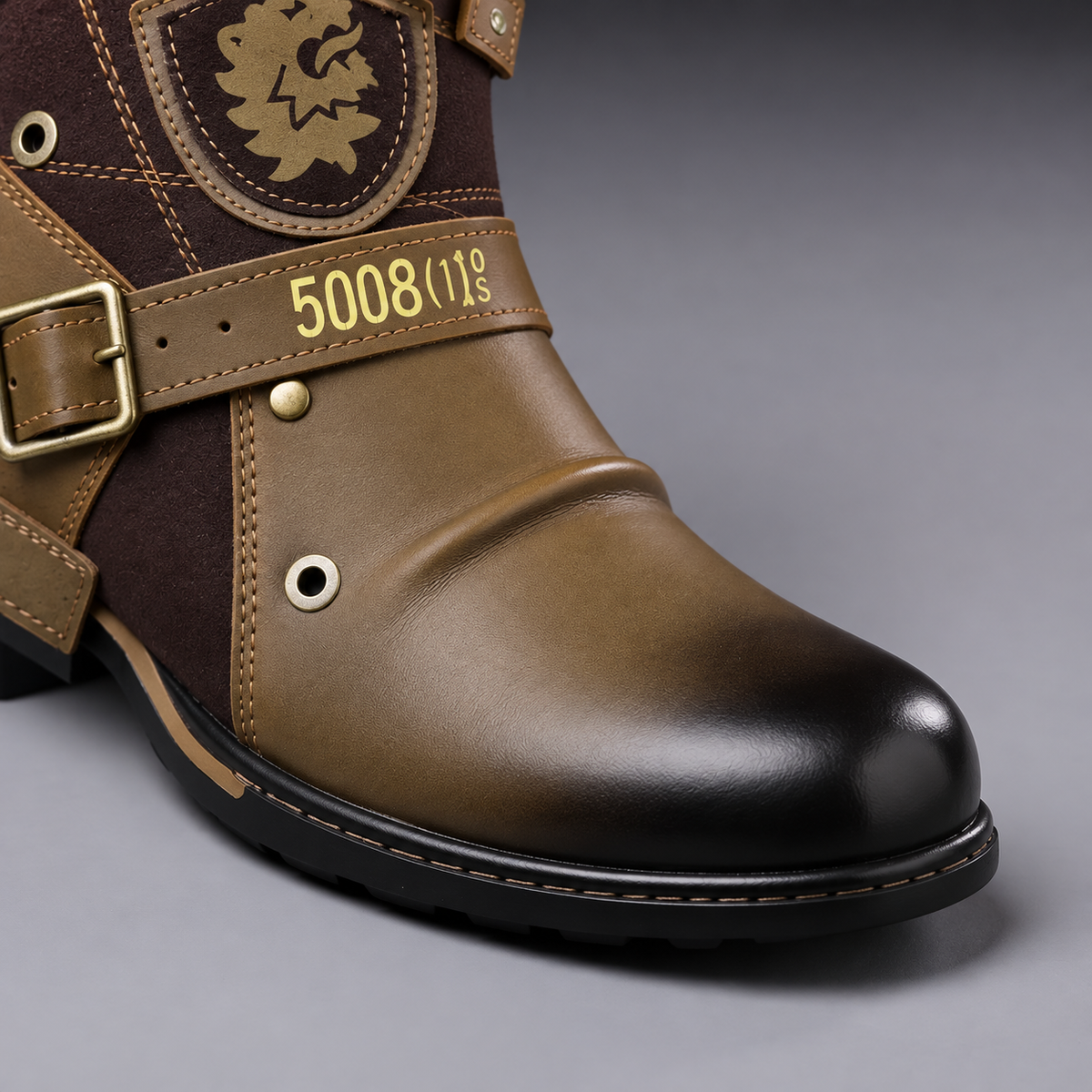 Charles – Men’s Rugged Ankle Boots with Buckle Strap and Side Zip