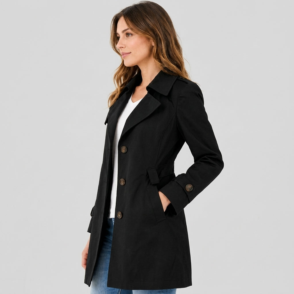 Sophie - Women's Belted Trench Coat with Notch Lapel Collar