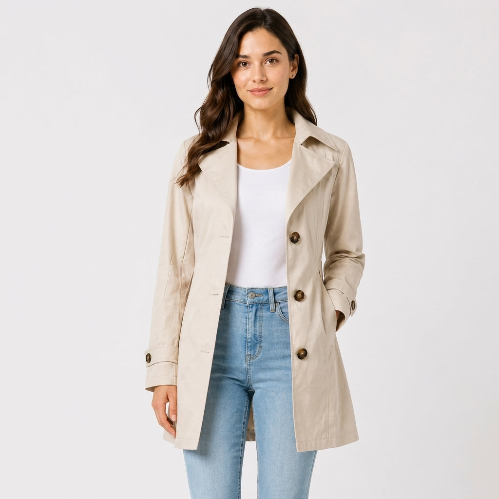 Sophie - Women's Belted Trench Coat with Notch Lapel Collar