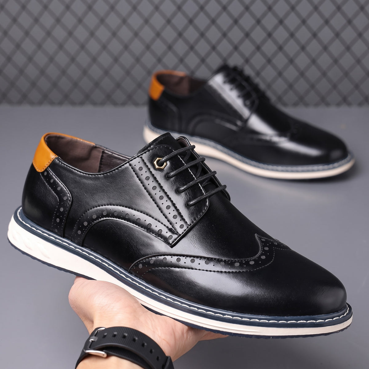 Marcus – Men’s Brogue Wingtip Oxford Shoes with Contrasting Sole