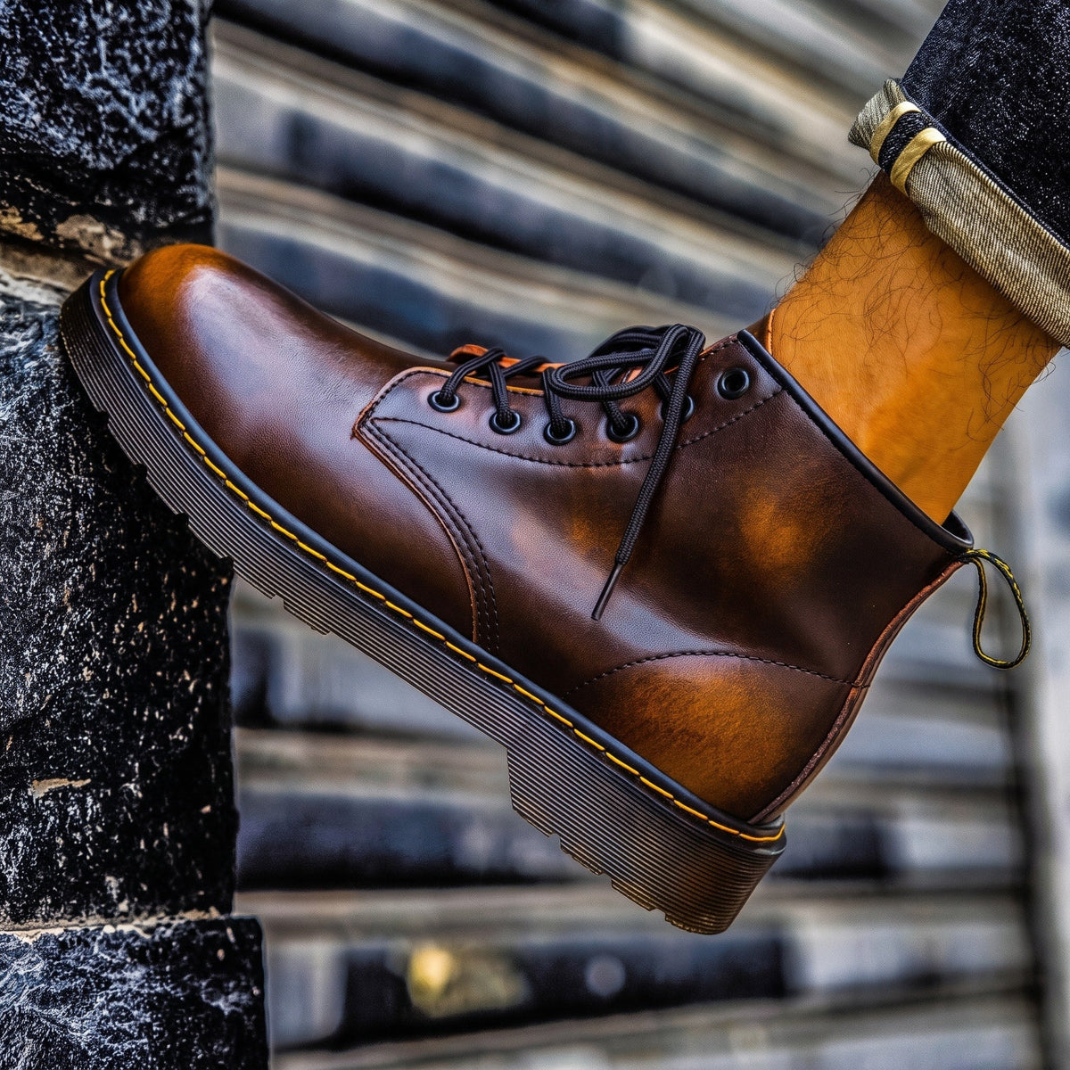 Sebastian - Men's Vintage Ombre Lace-Up Ankle Boots with Stitched Sole