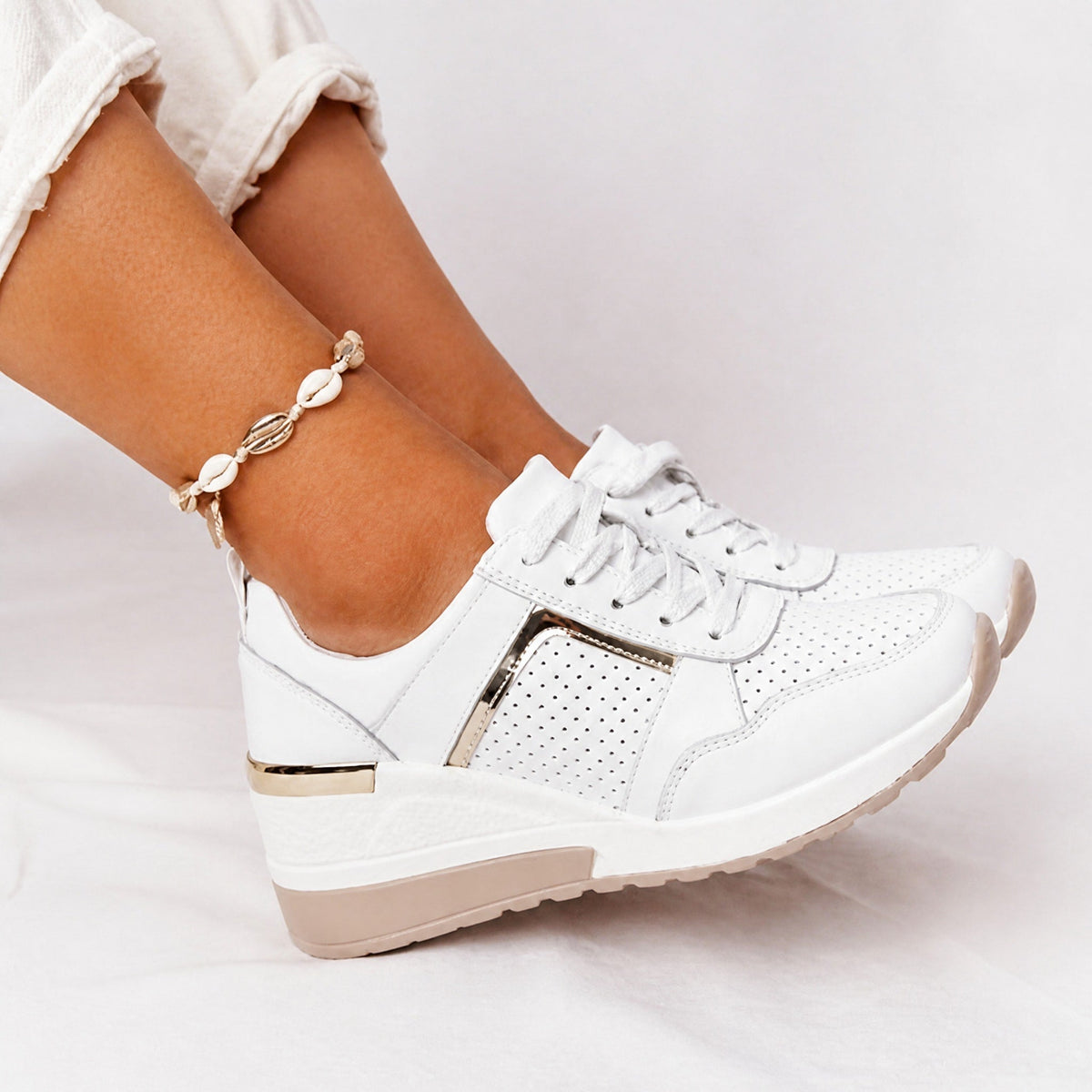 Alice - Women's Supportive Wedge Sneakers with Metallic Panel Detail