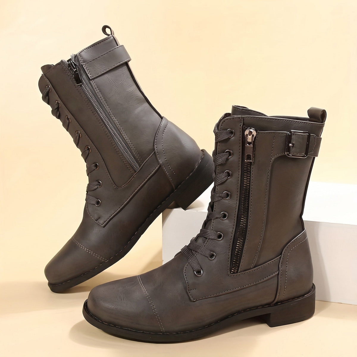 Anna - Women's Orthopedic Lace-Up Ankle Boots with Side Zip