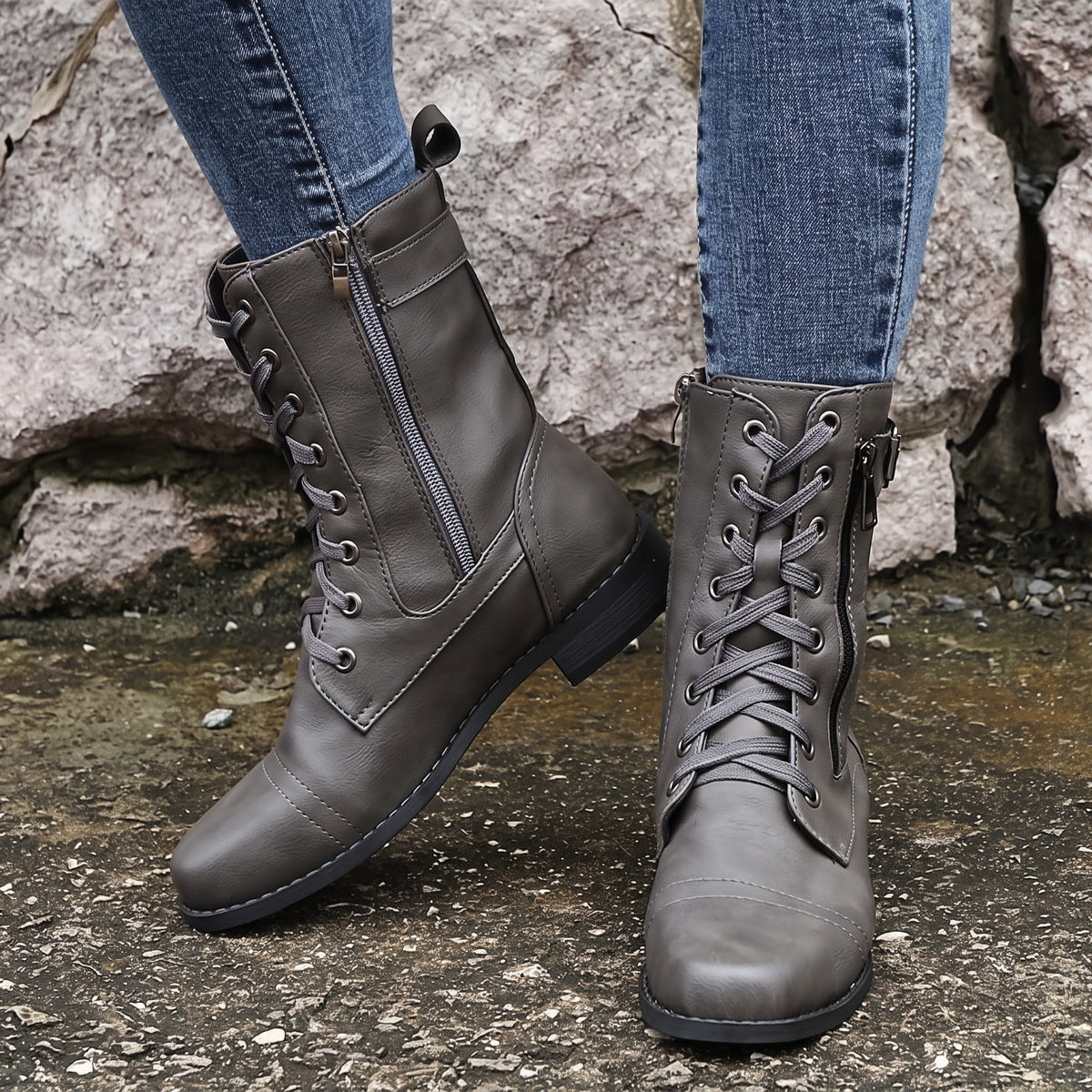 Anna - Women's Orthopedic Lace-Up Ankle Boots with Side Zip