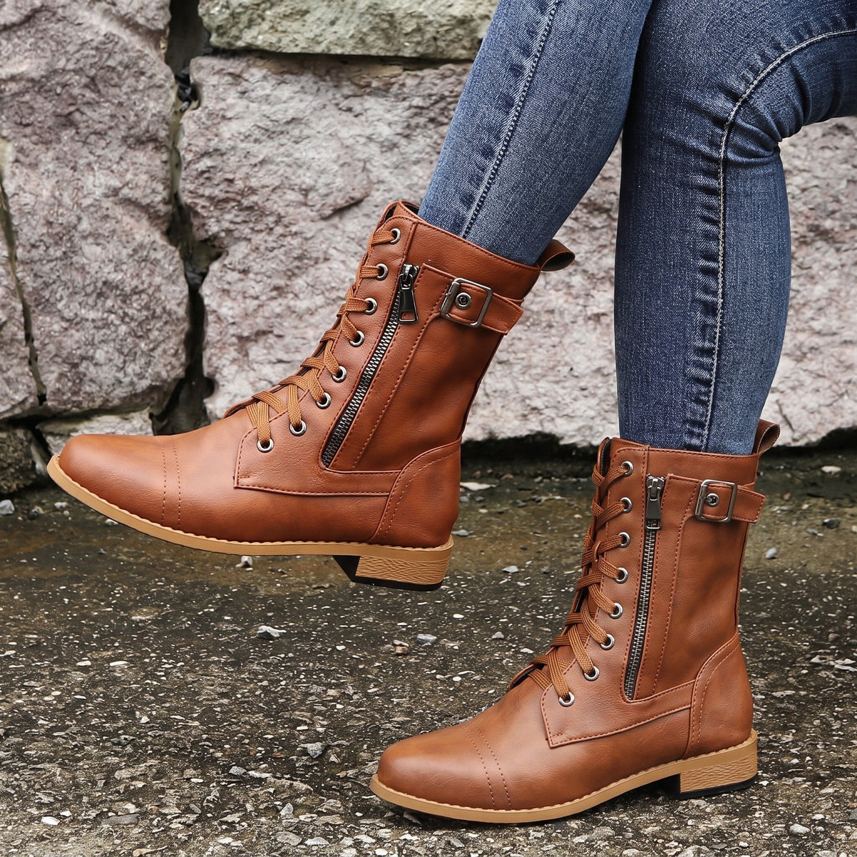 Anna - Women's Orthopedic Lace-Up Ankle Boots with Side Zip