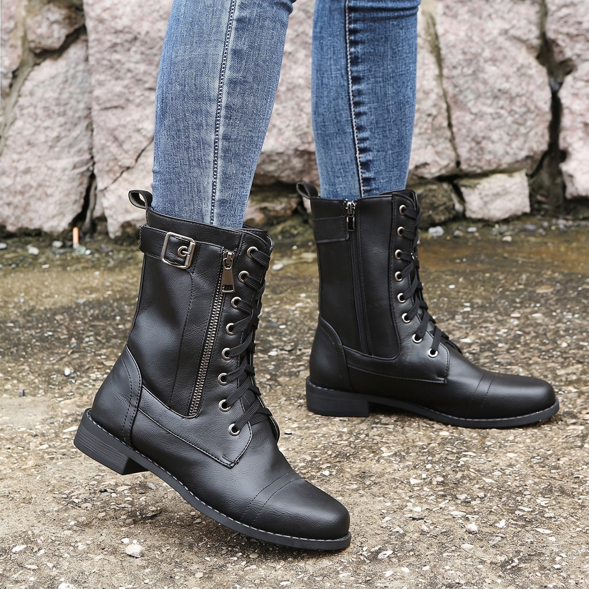 Anna - Women's Orthopedic Lace-Up Ankle Boots with Side Zip