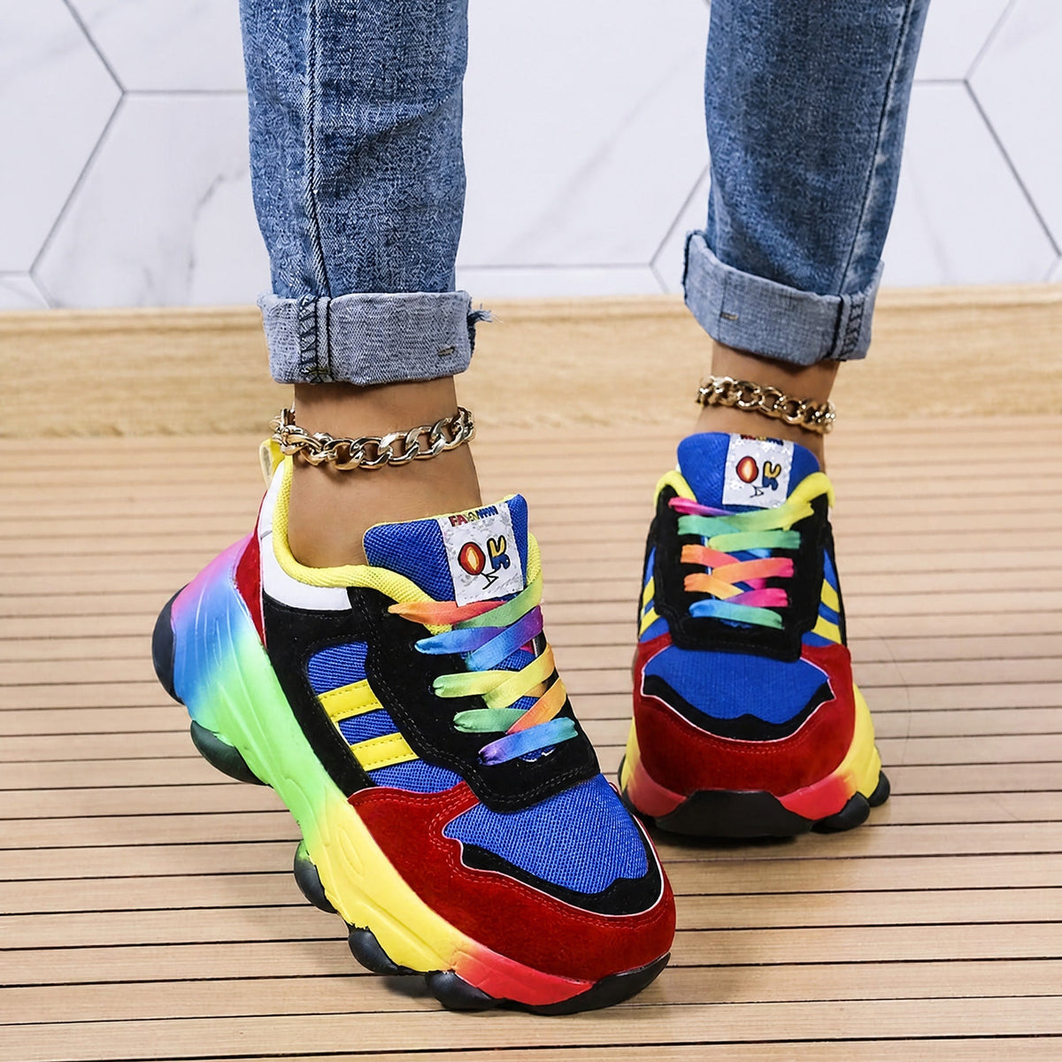 Ava - Women's Supportive Rainbow Multicolor Chunky Sneakers