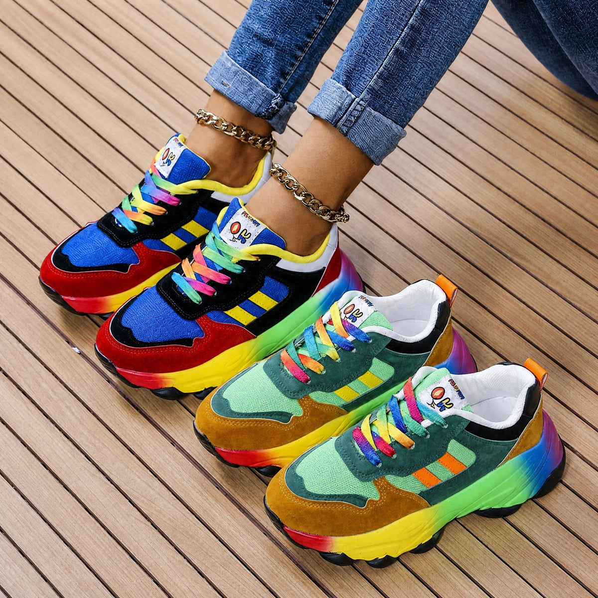 Ava - Women's Supportive Rainbow Multicolor Chunky Sneakers
