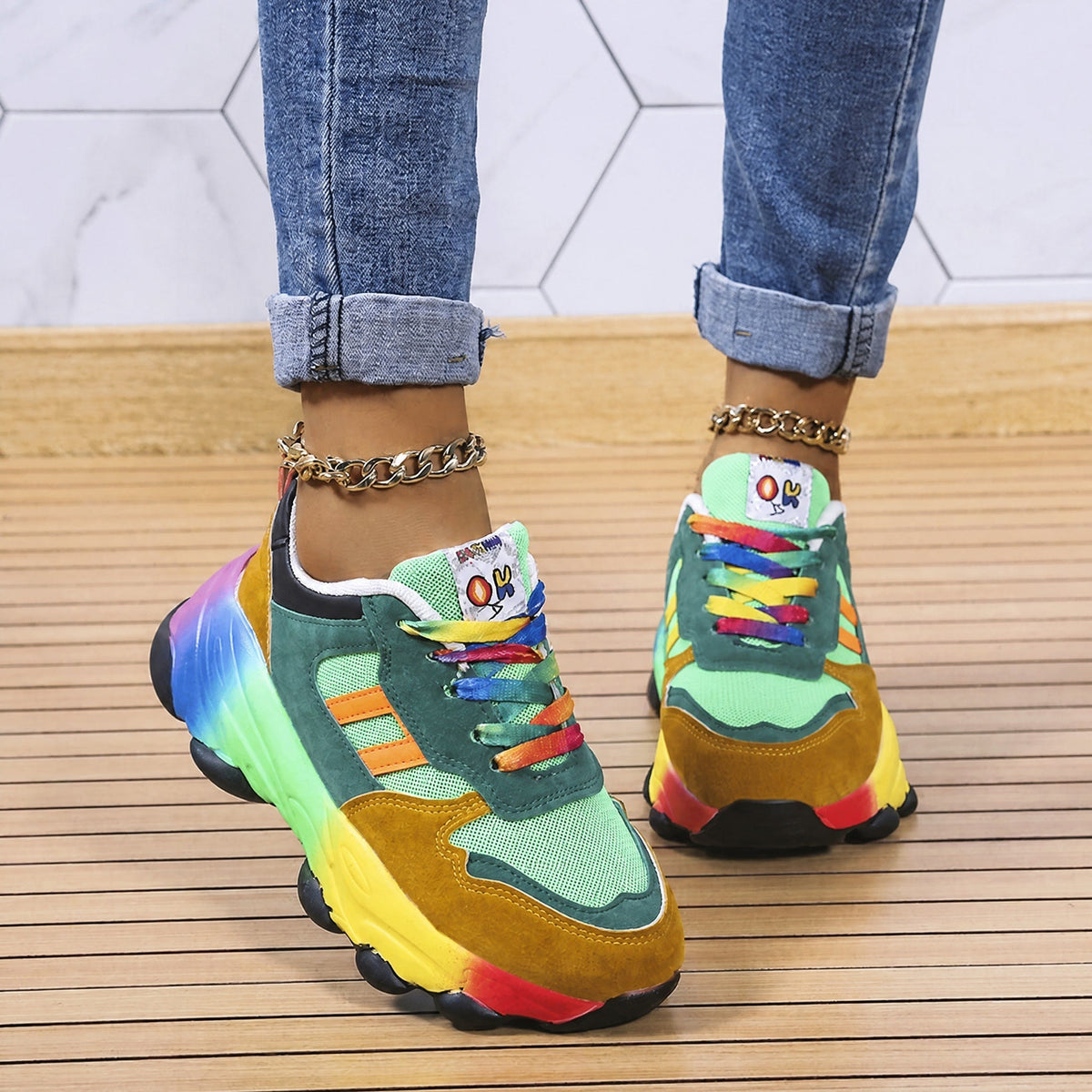 Ava - Women's Supportive Rainbow Multicolor Chunky Sneakers