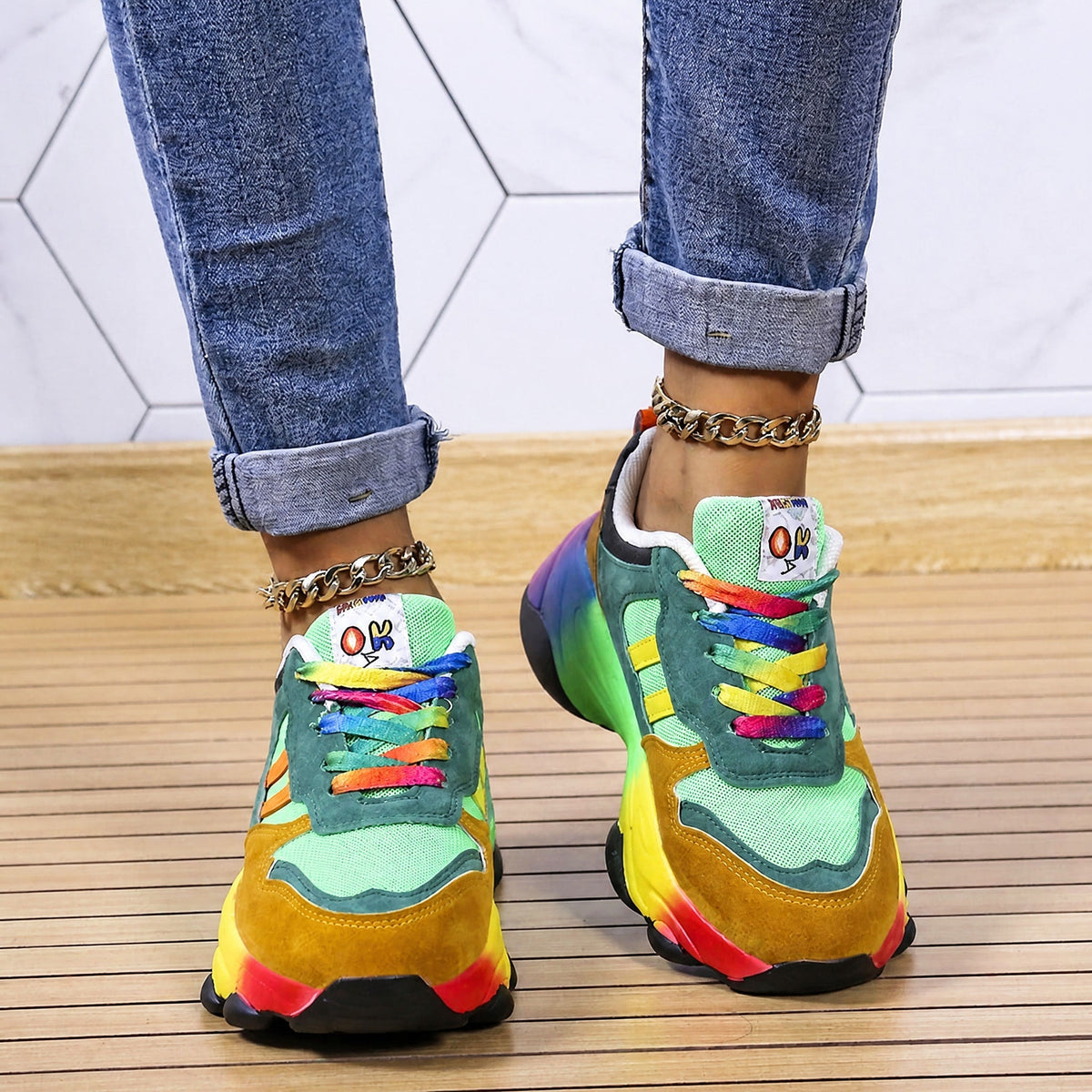 Ava - Women's Supportive Rainbow Multicolor Chunky Sneakers