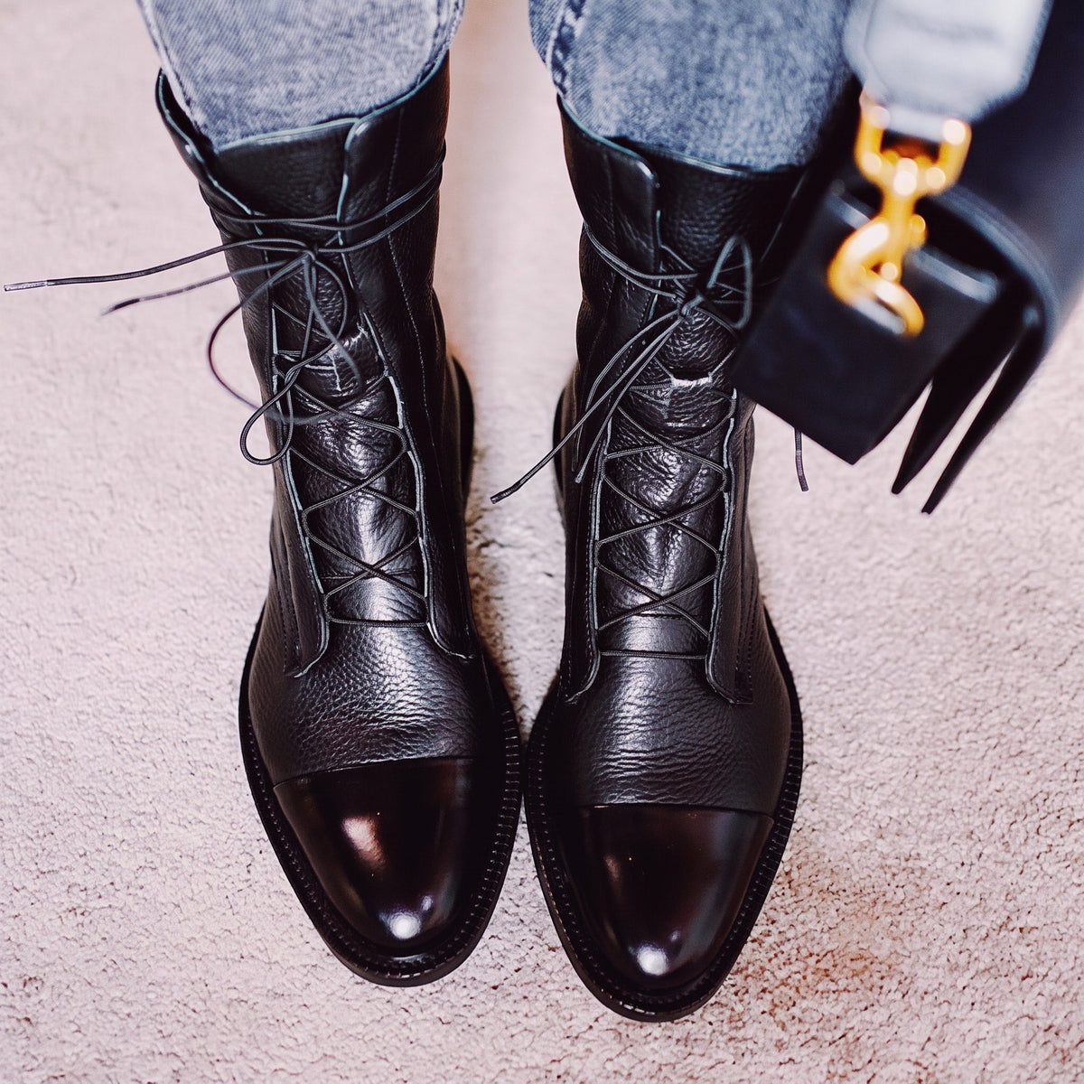 Julia - Women's Lace-Up Pointed Toe Ankle Boots with Block Heel