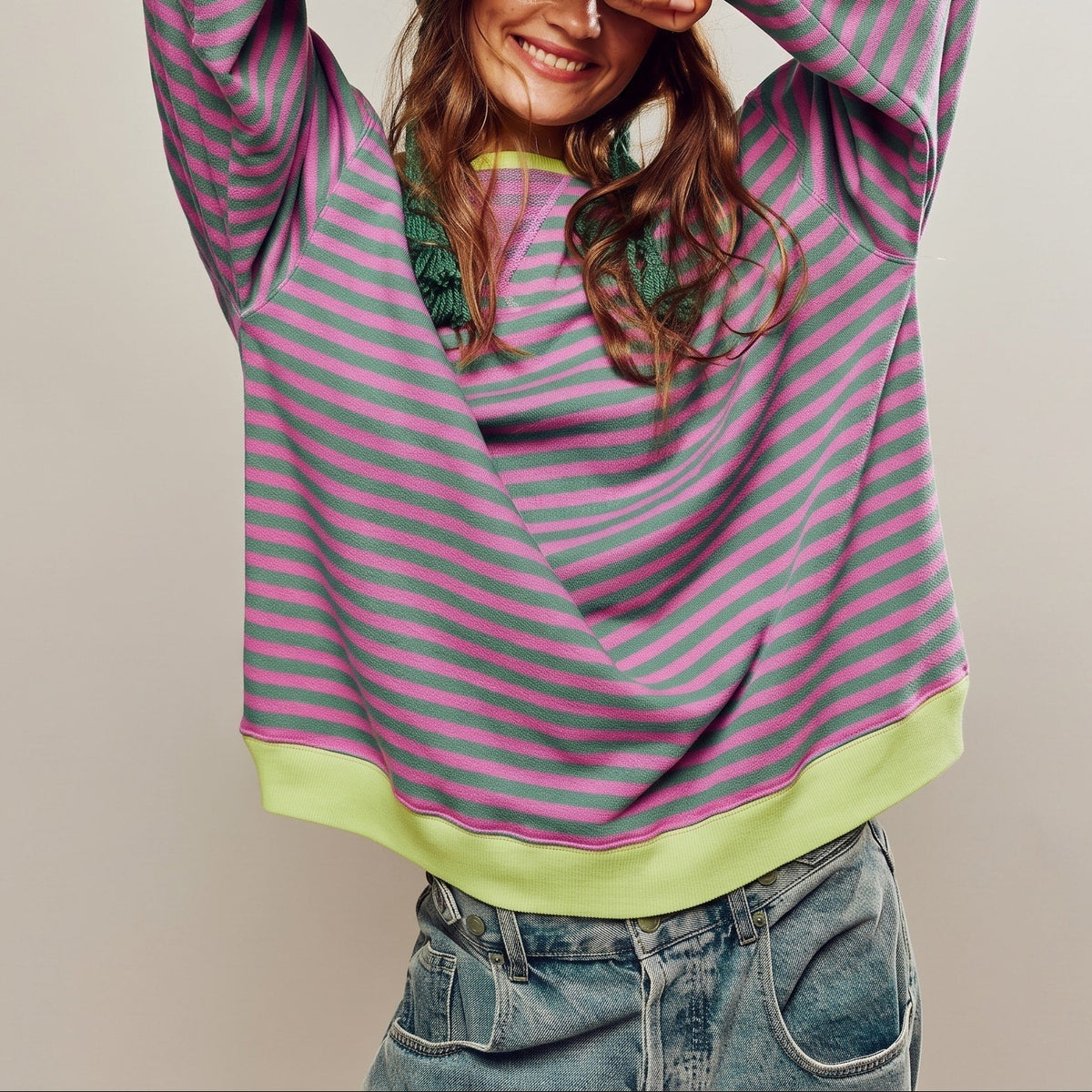 Sophie – Women’s Oversized Striped Sweater with Contrast Trim