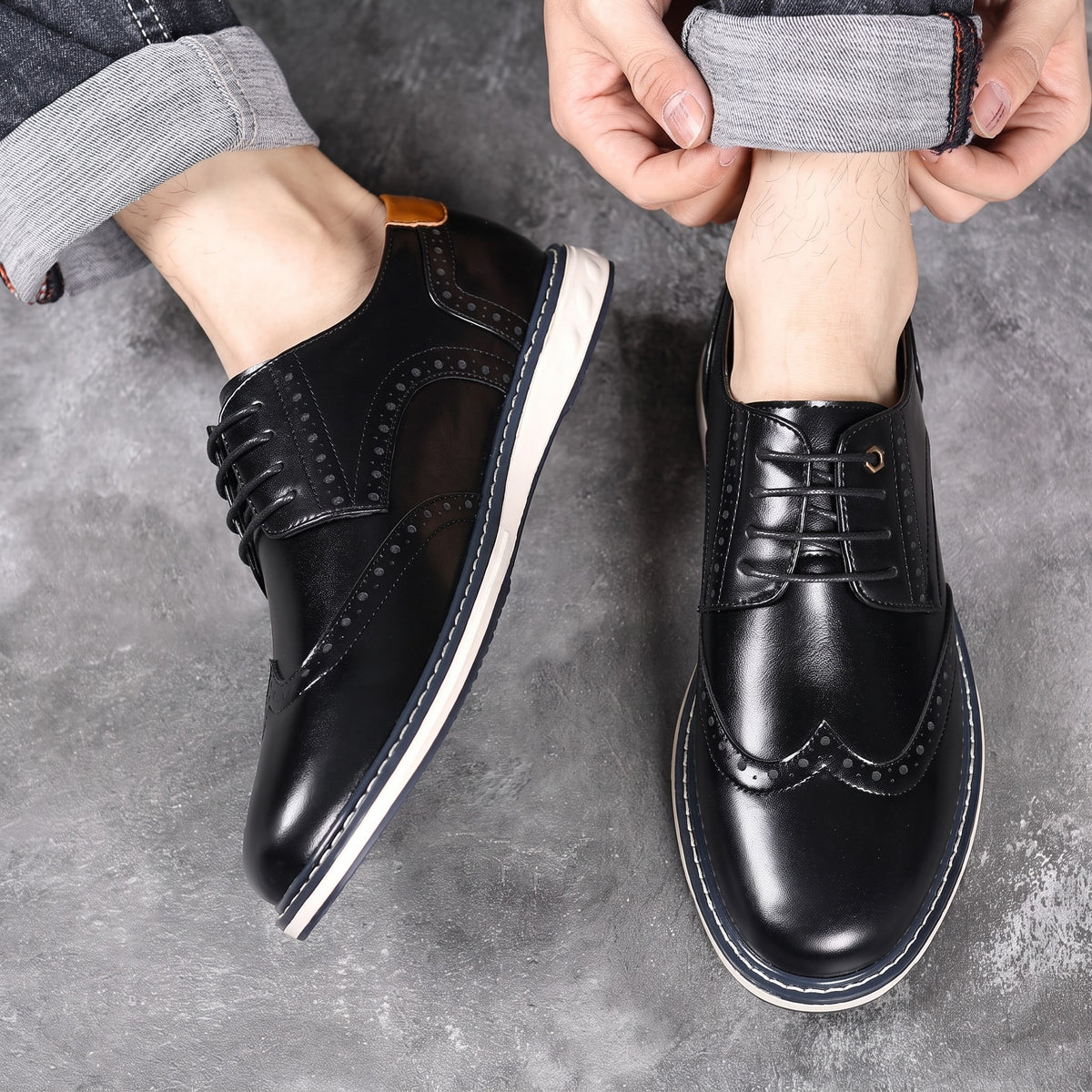 Marcus – Men’s Brogue Wingtip Oxford Shoes with Contrasting Sole