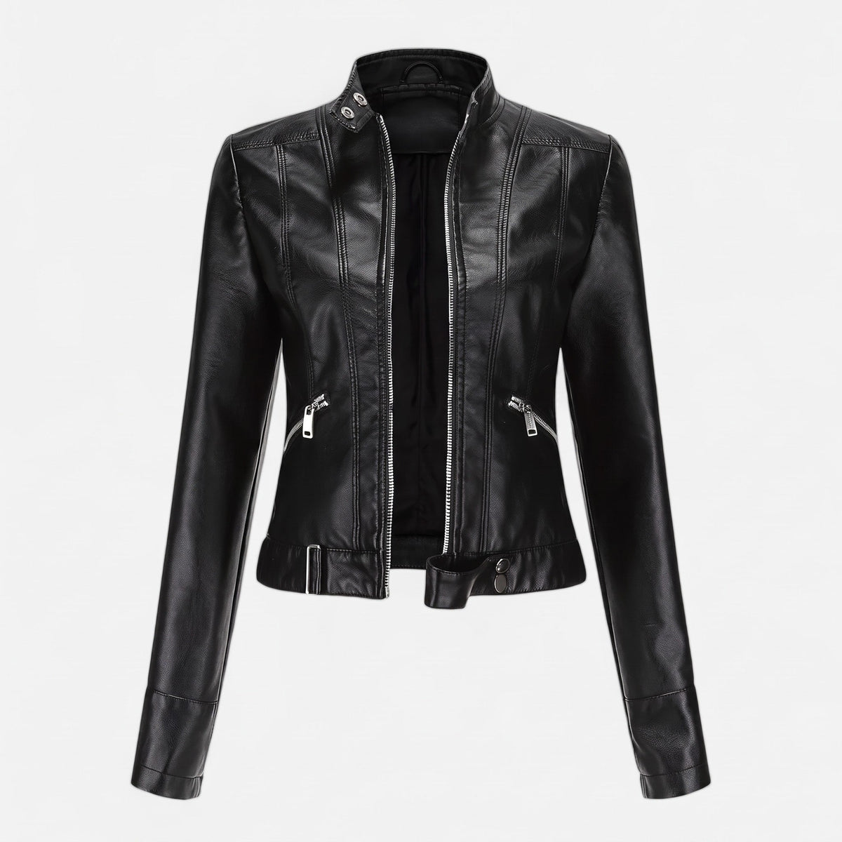 Charlotte - Women's Cropped Moto Jacket with Zip Pockets