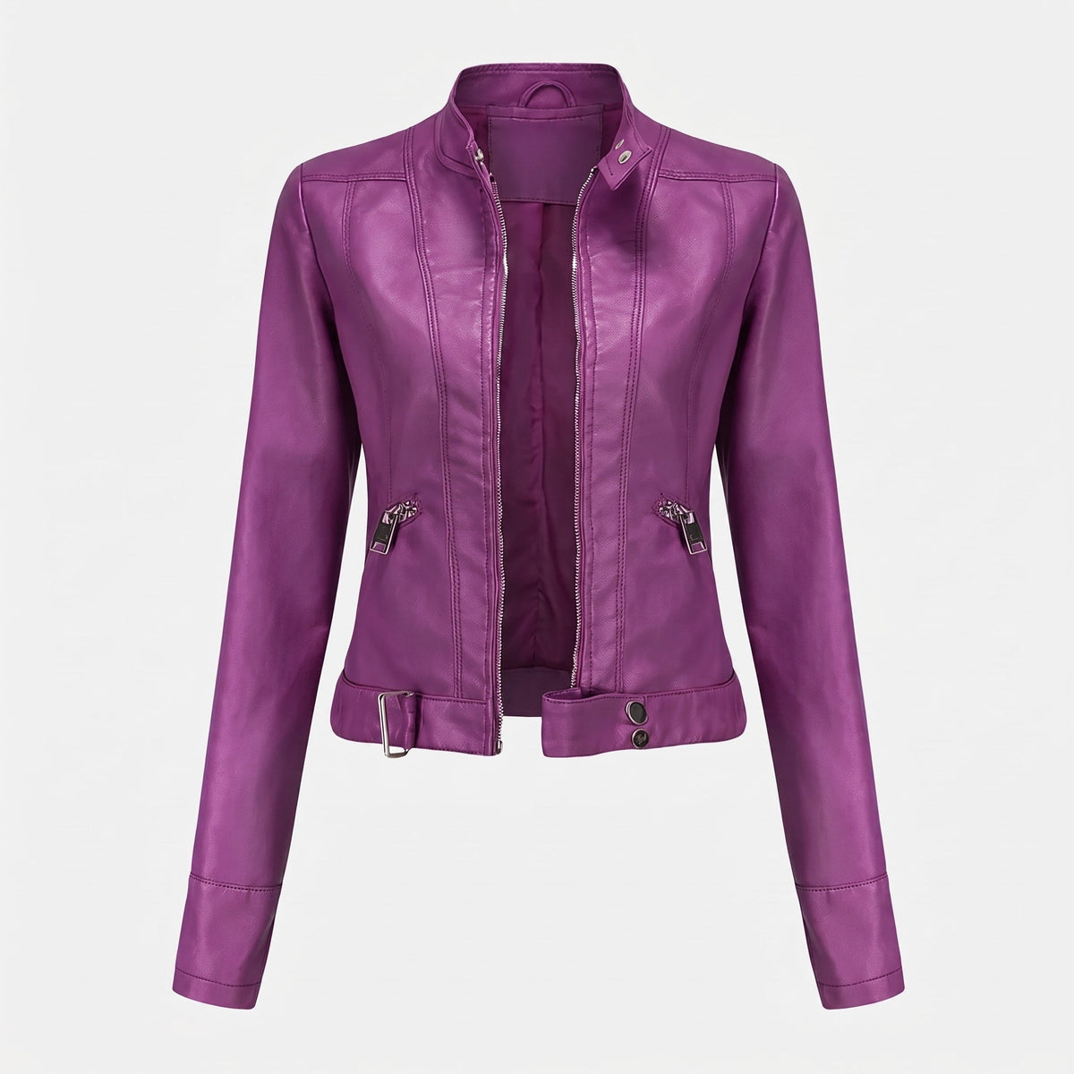Charlotte - Women's Cropped Moto Jacket with Zip Pockets