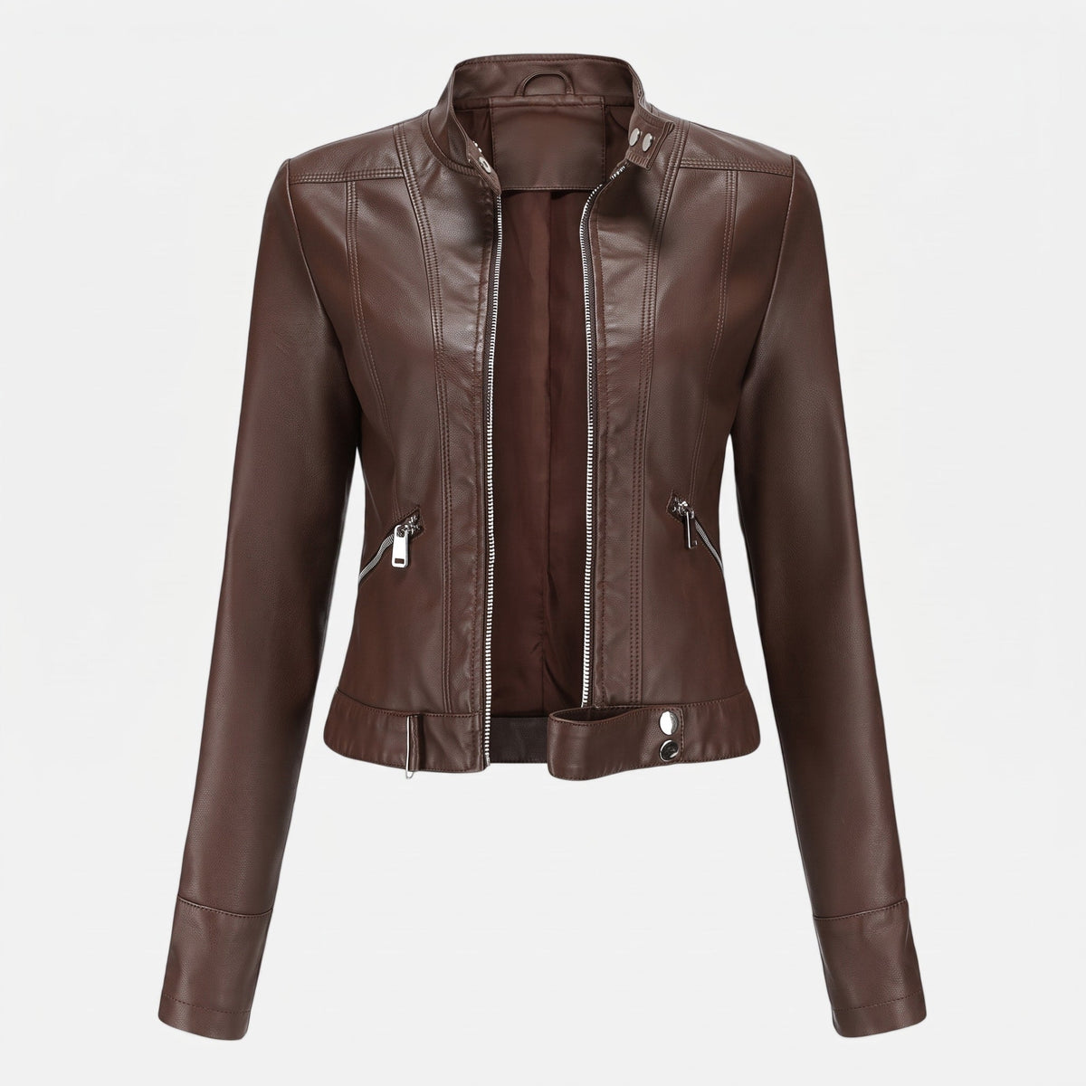 Charlotte - Women's Cropped Moto Jacket with Zip Pockets