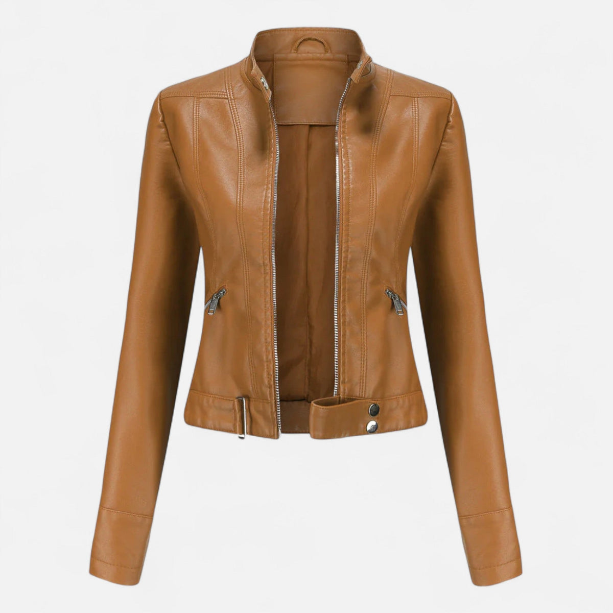 Charlotte - Women's Cropped Moto Jacket with Zip Pockets