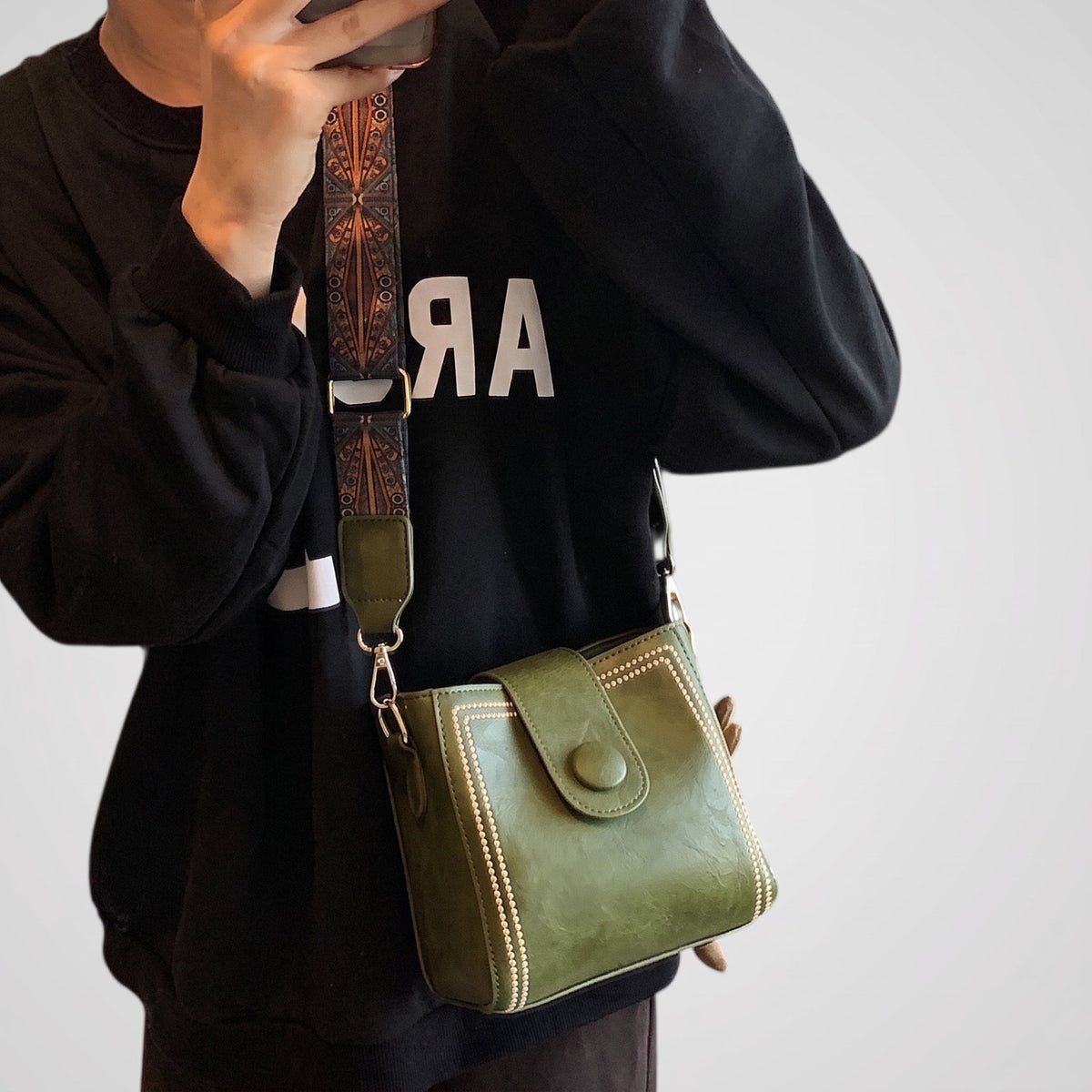Emma – Women’s Studded Crossbody Bag with Wide Strap