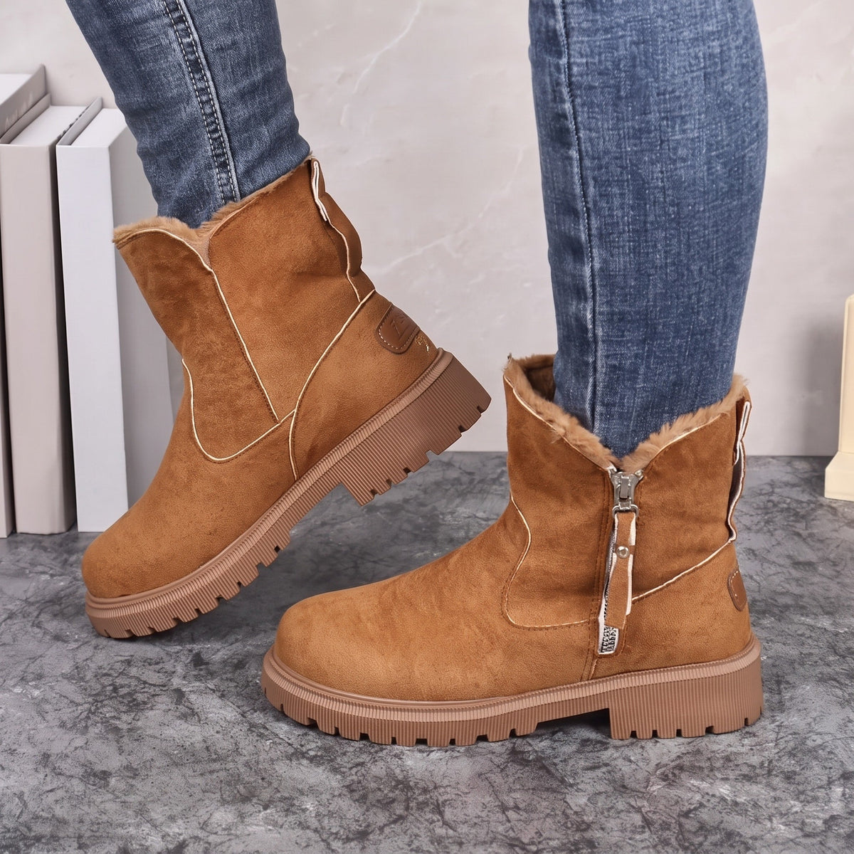 Harper - Women's Platform Ankle Boots with Zip Closure