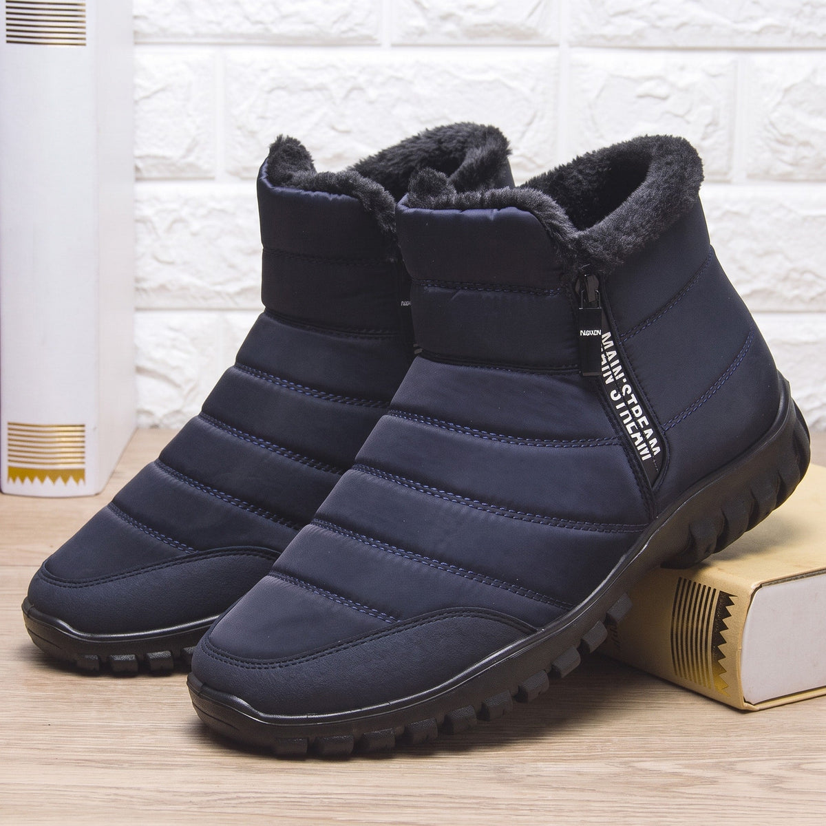 Jonas - Men's Orthopedic Faux Fur Lined Winter Ankle Boots with Side Zipper