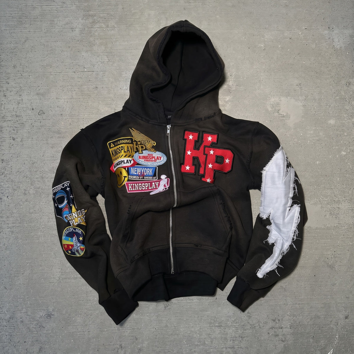 Marcus – Unisex Patchwork Zip-Up Hoodie with Varsity Patches