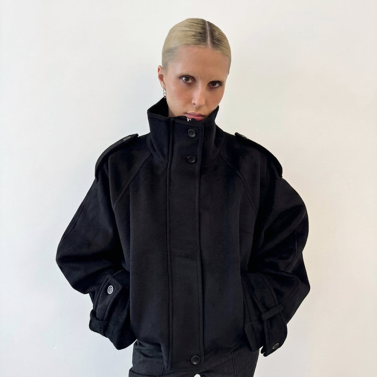 Elena - Women's Oversized Wool Look Jacket with Stand Collar