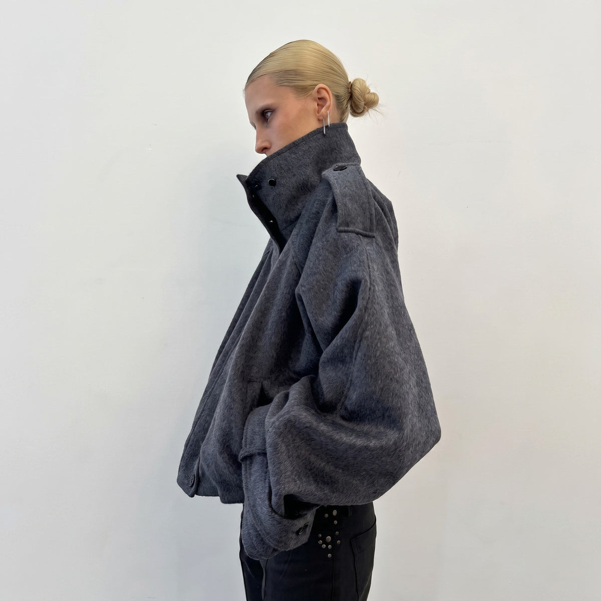 Elena - Women's Oversized Wool Look Jacket with Stand Collar