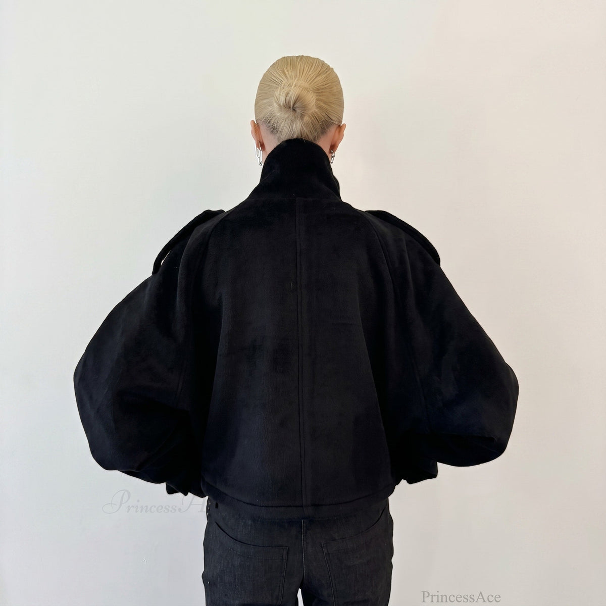 Elena - Women's Oversized Wool Look Jacket with Stand Collar