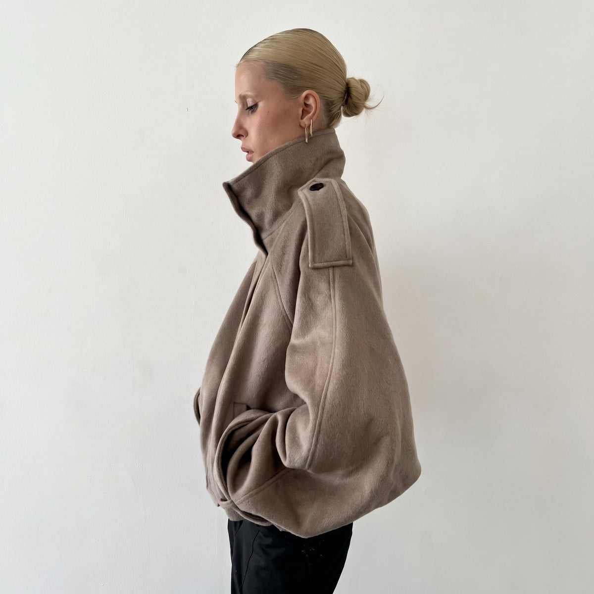 Elena - Women's Oversized Wool Look Jacket with Stand Collar