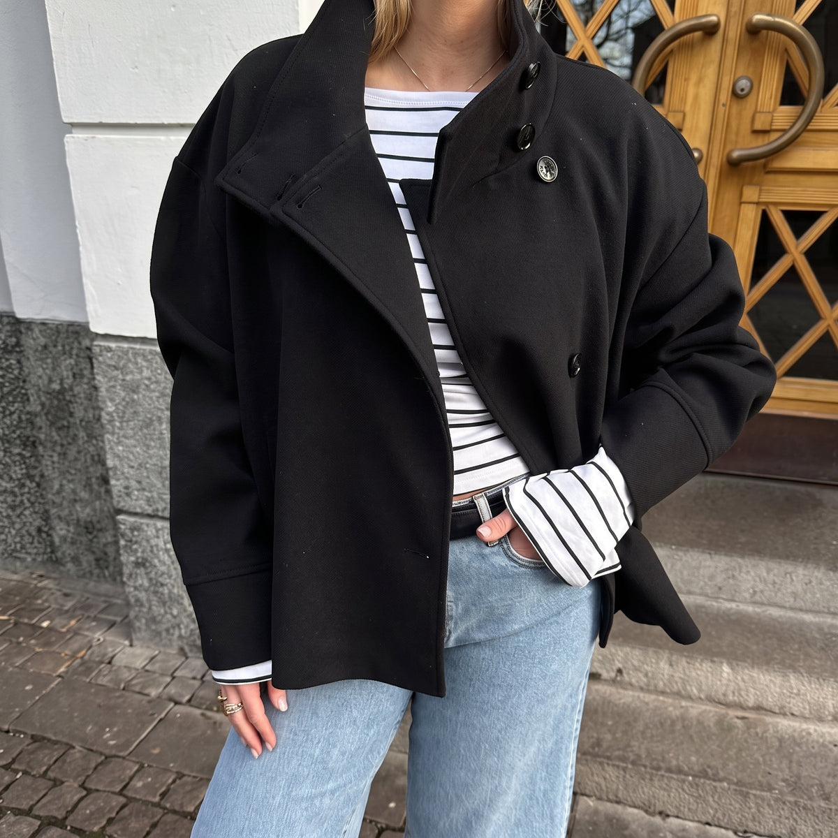 Elise - Women's Transitional Oversized Stand Collar Button-Front Jacket