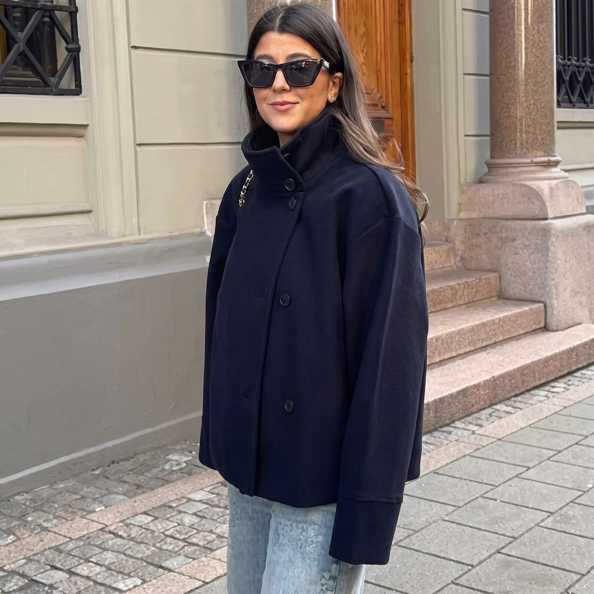 Elise - Women's Transitional Oversized Stand Collar Button-Front Jacket
