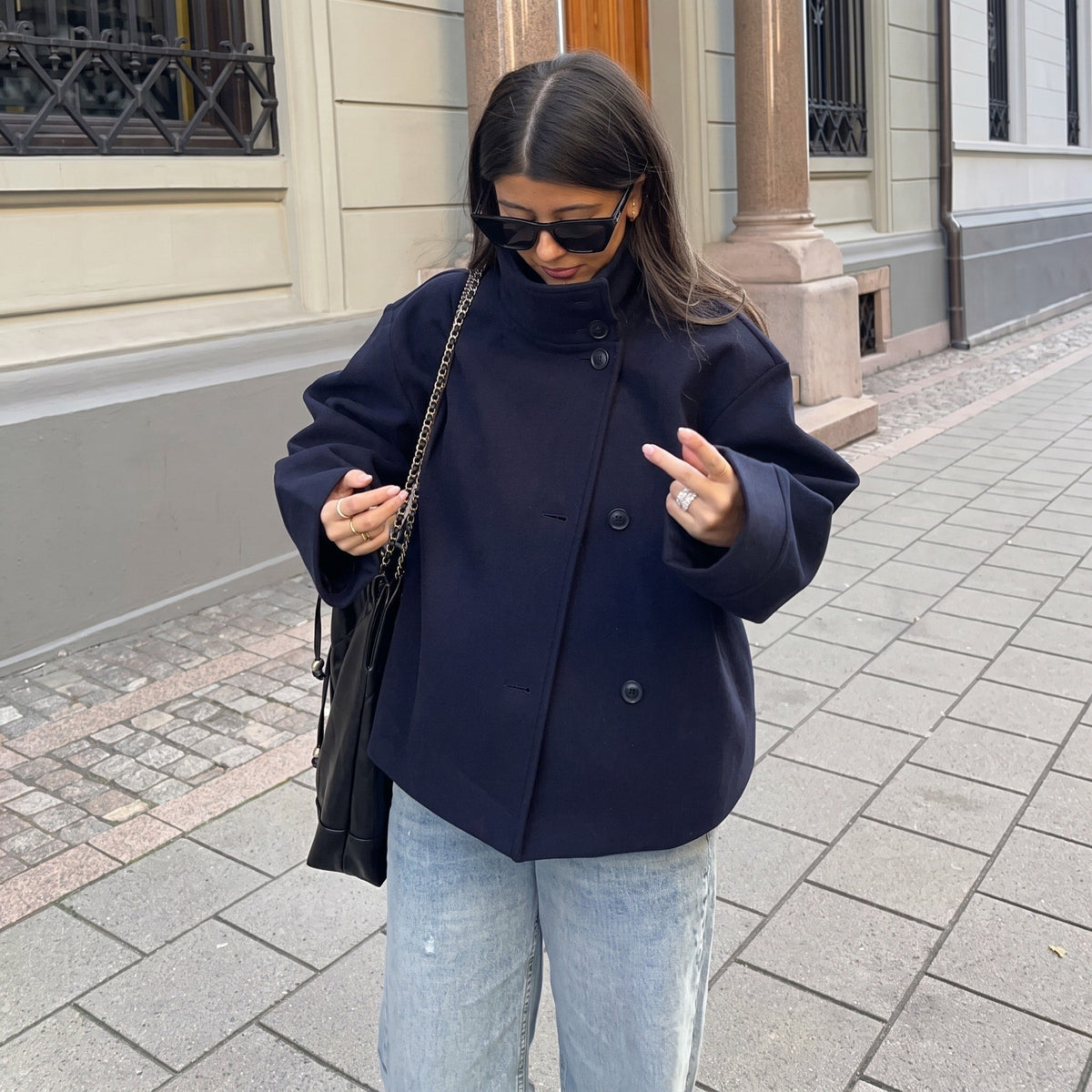Elise - Women's Transitional Oversized Stand Collar Button-Front Jacket