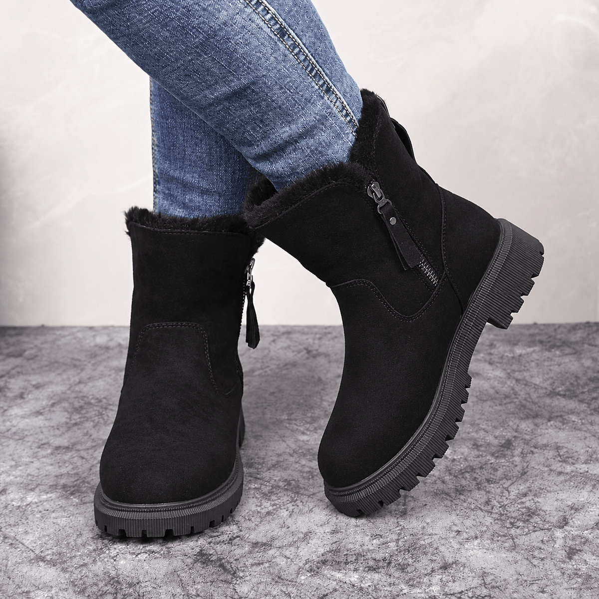 Rowan - Women's Orthopaedic Shearling-Trim Side Zip Ankle Boots